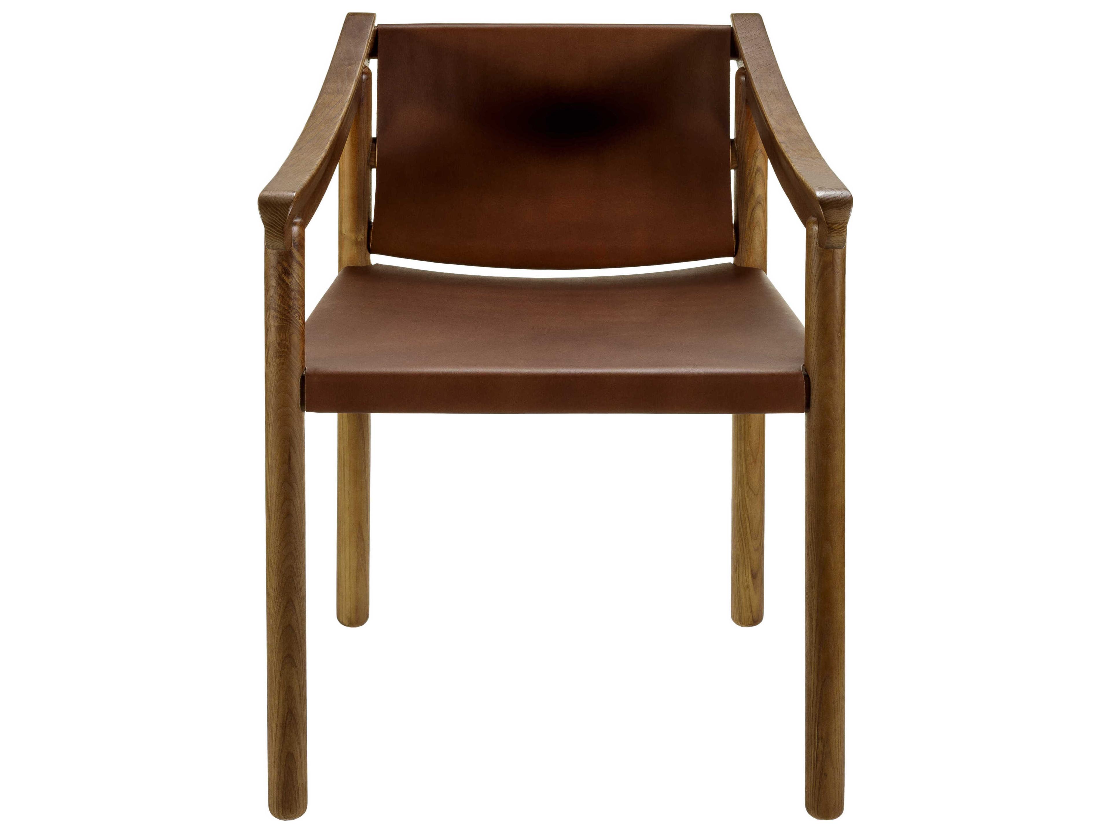 Surya Raymond Ash Wood Brown Leather Arm Dining Chair