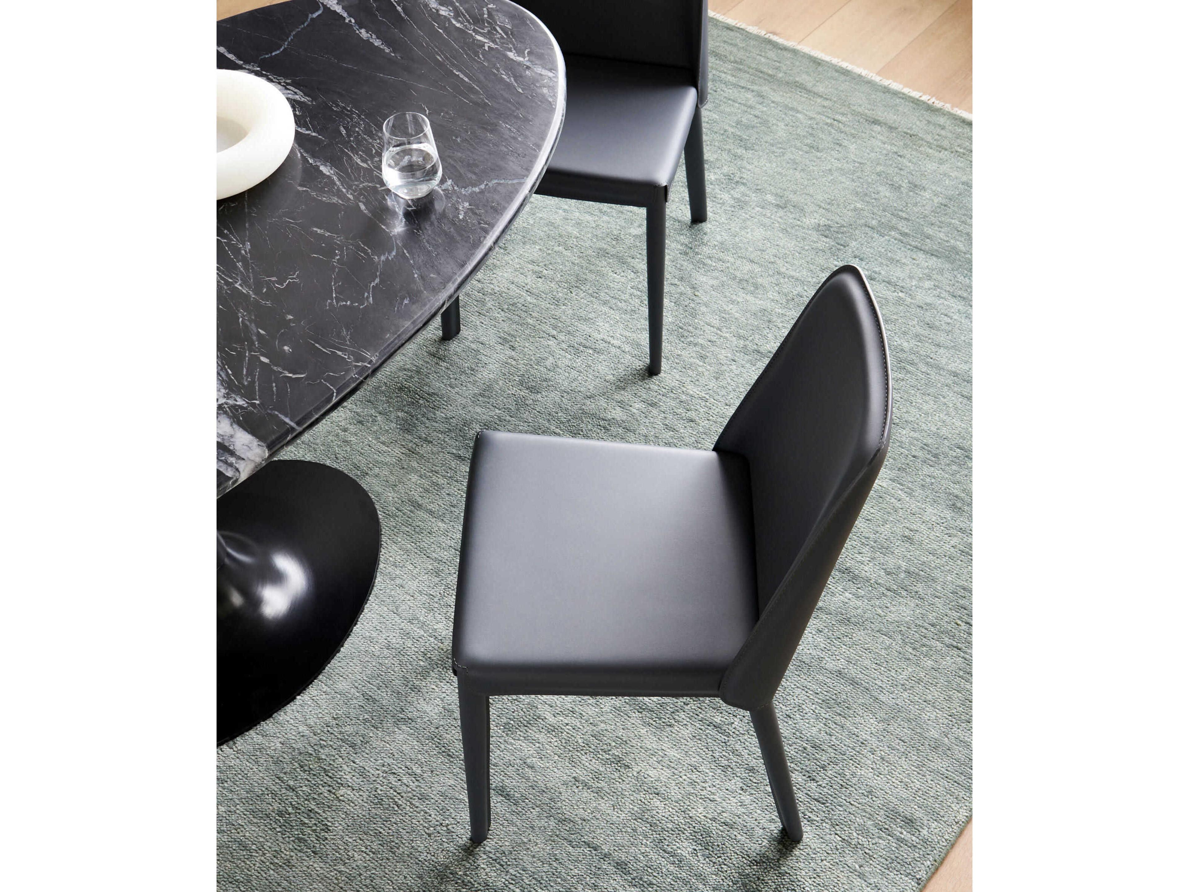 Surya Rosy Blue Leather Armless Dining Chair Set of 2