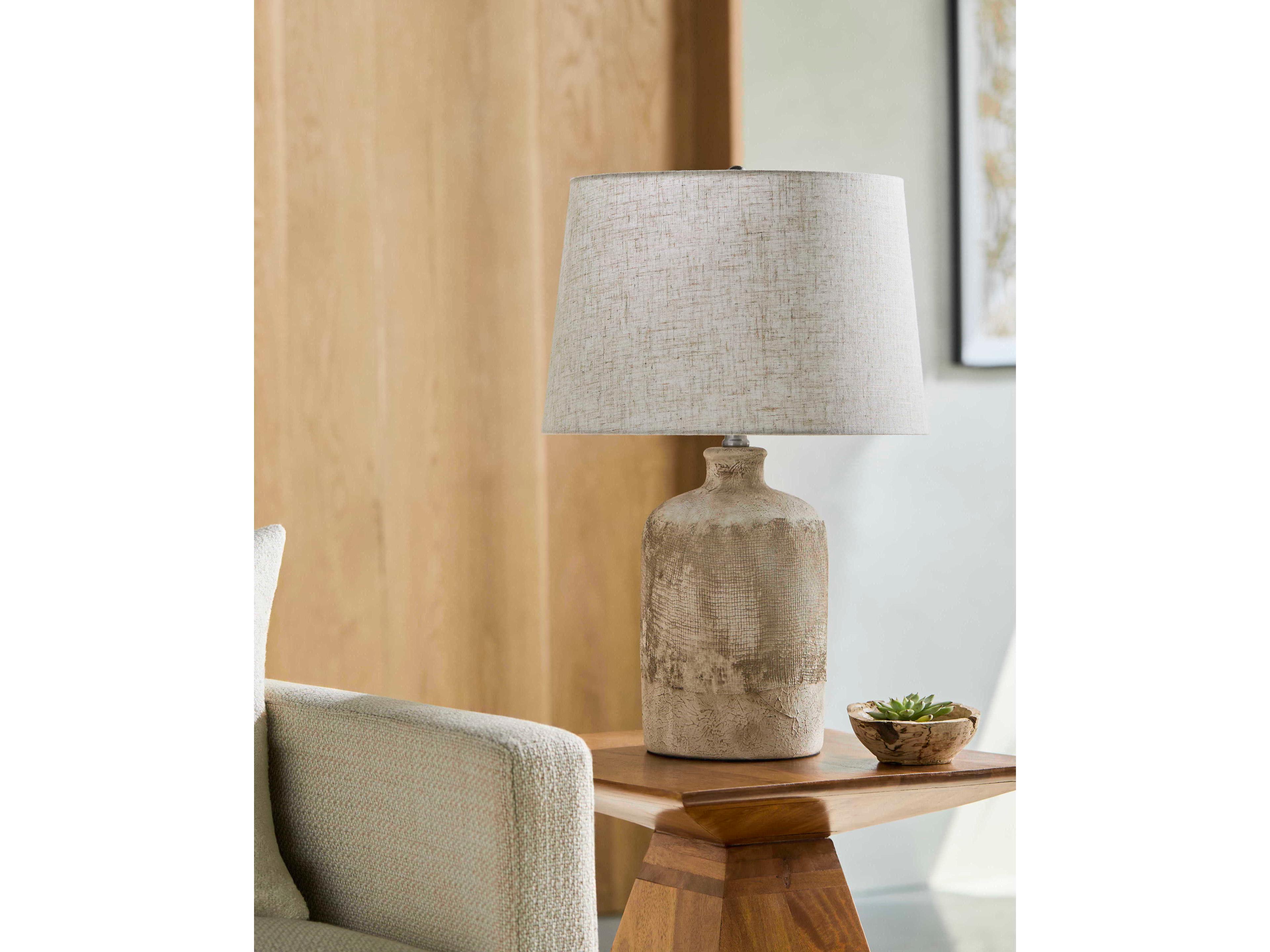 Surya Riserva Gray White Wheat Linen Buffet Lamp