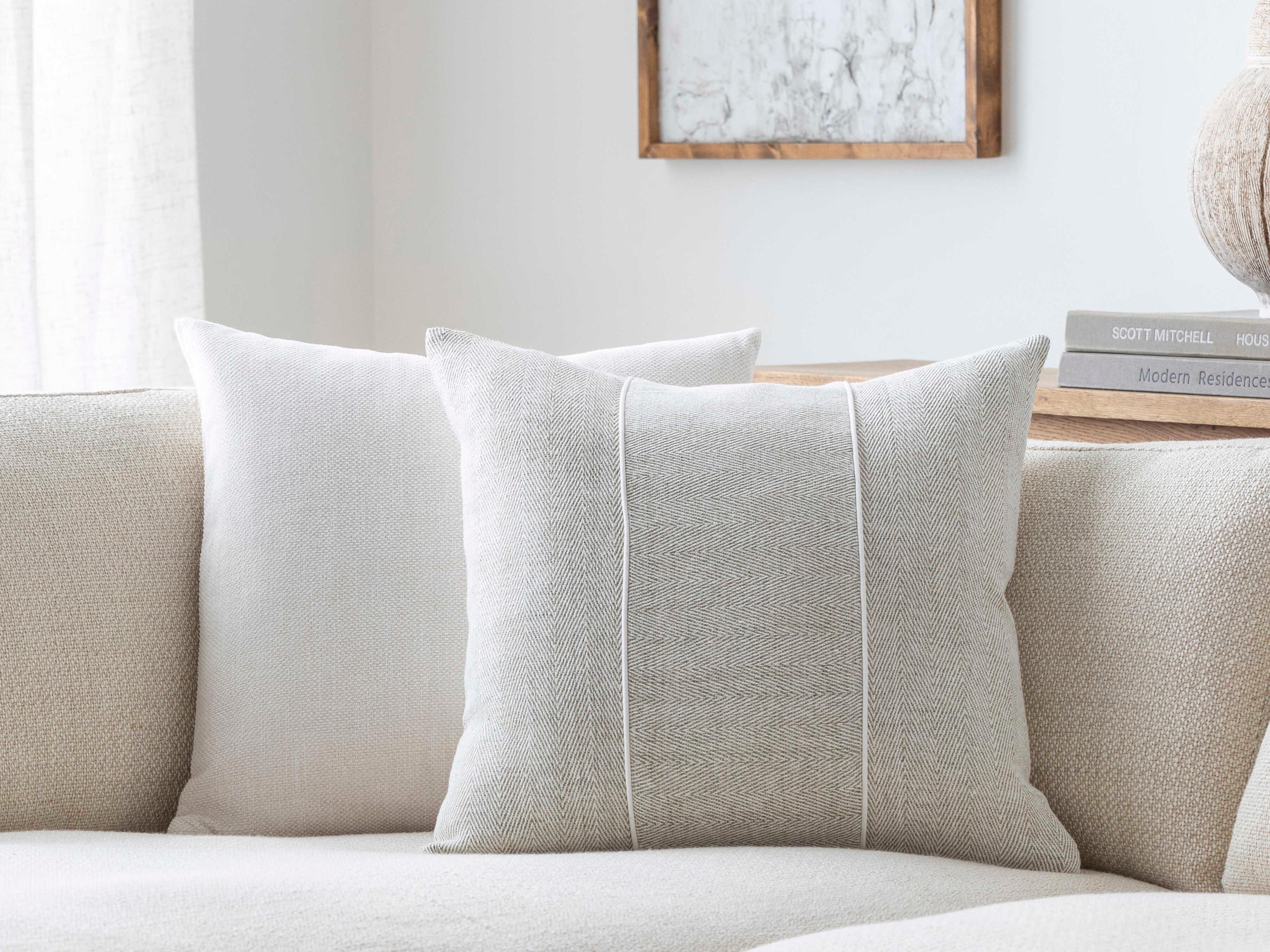 Surya Stitched Linen Beige Pillow