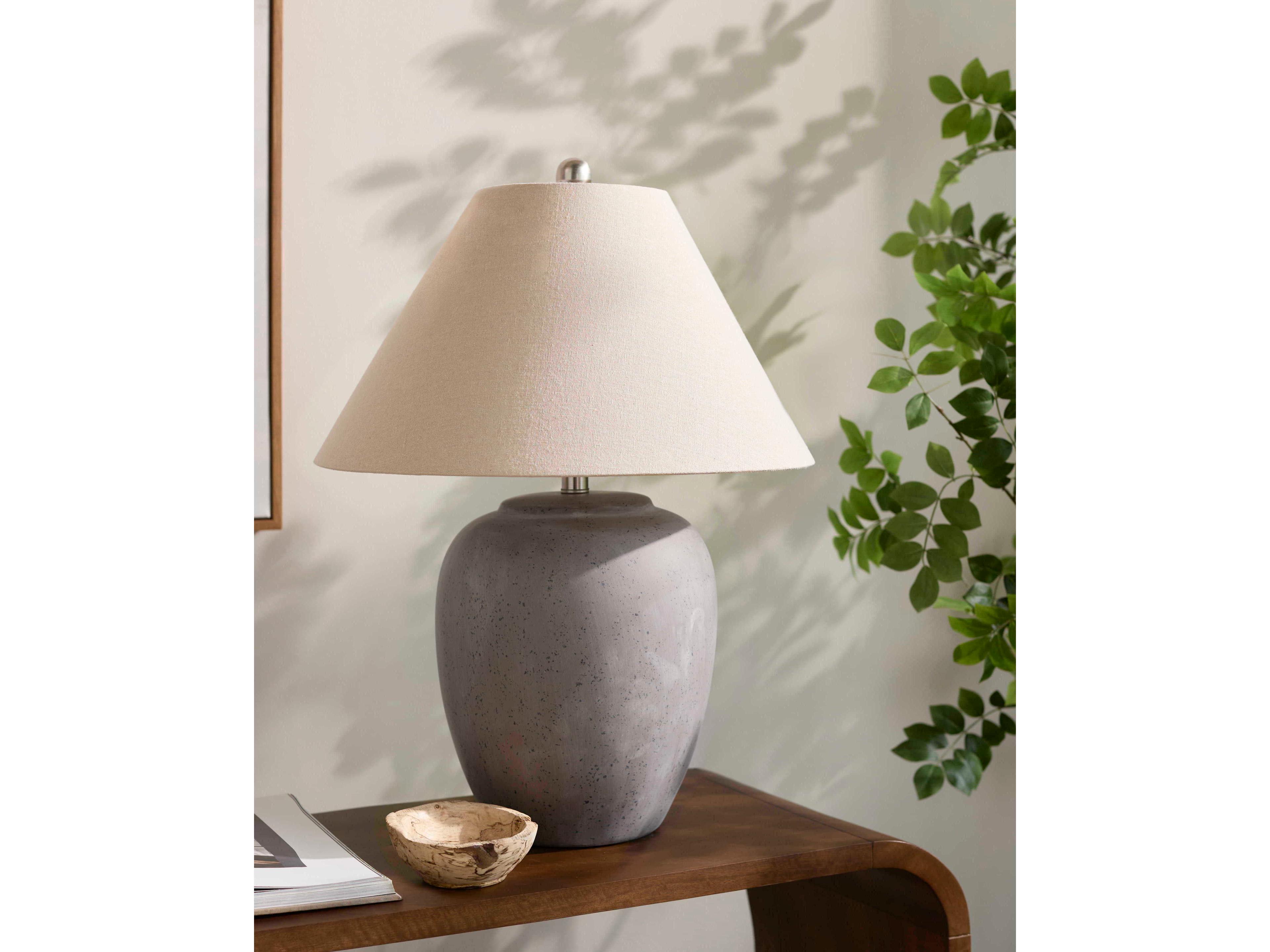 Surya Serrano Gray White Beige Linen Table Lamp