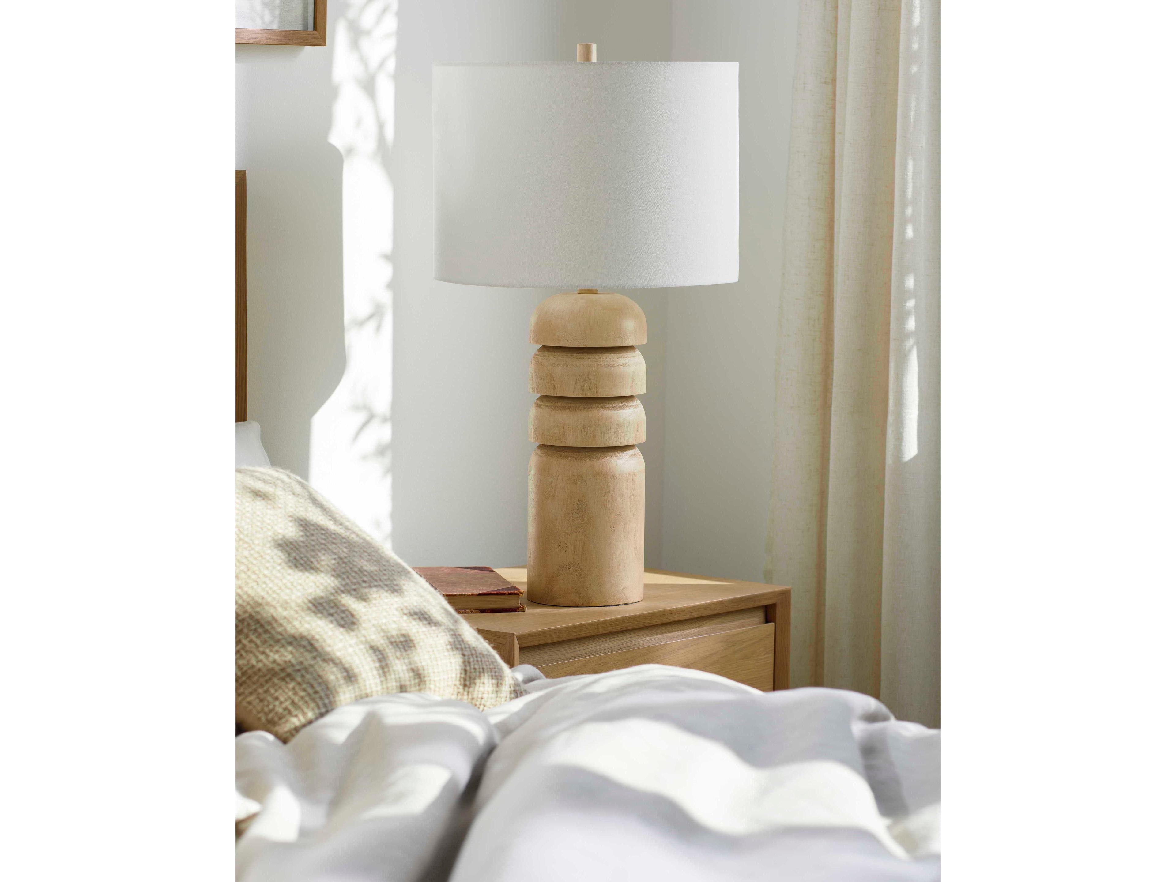 Surya Simeon Painted Wood White Linen Buffet Lamp