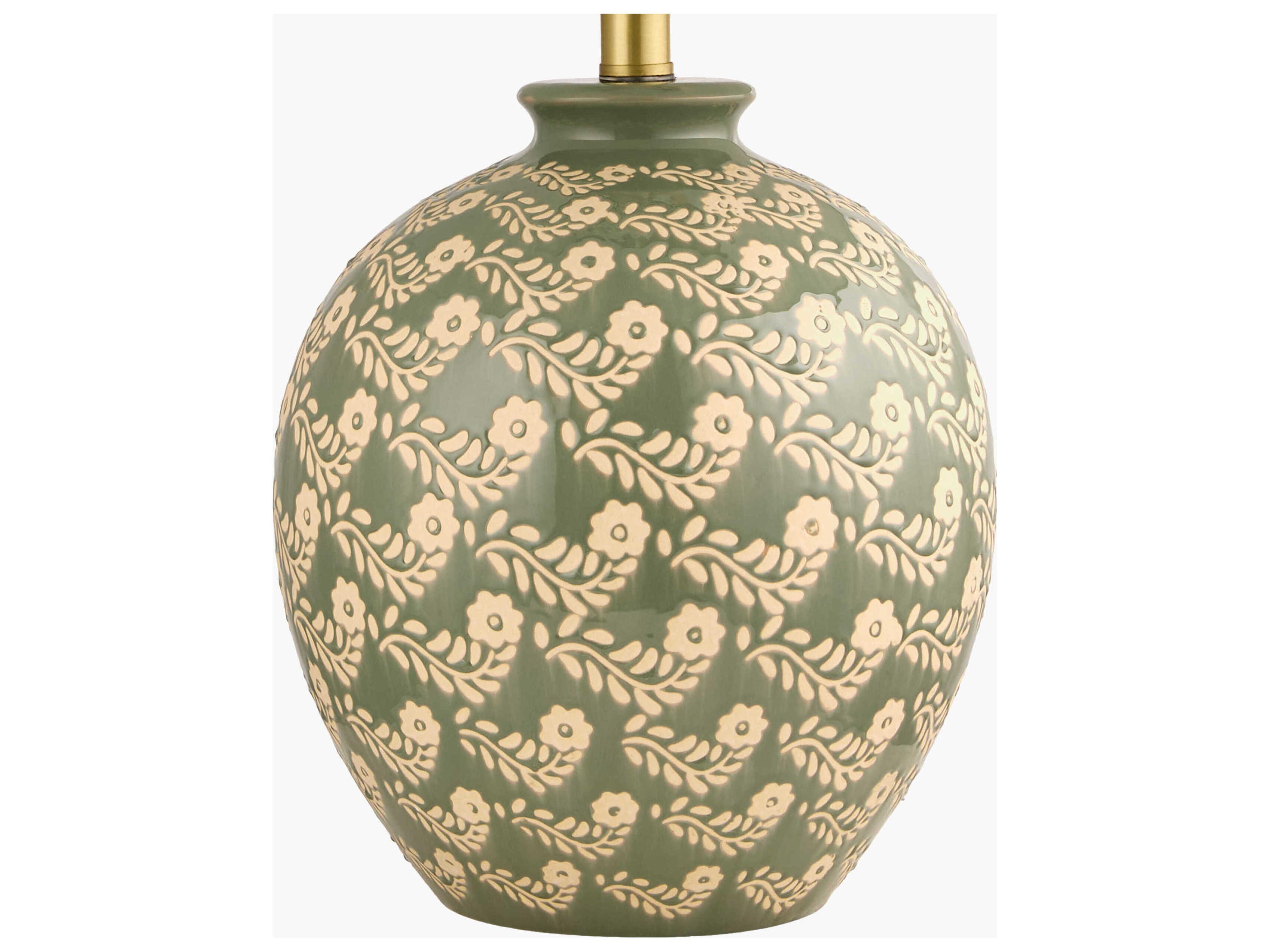 Surya Supino Dark Green White Linen Table Lamp