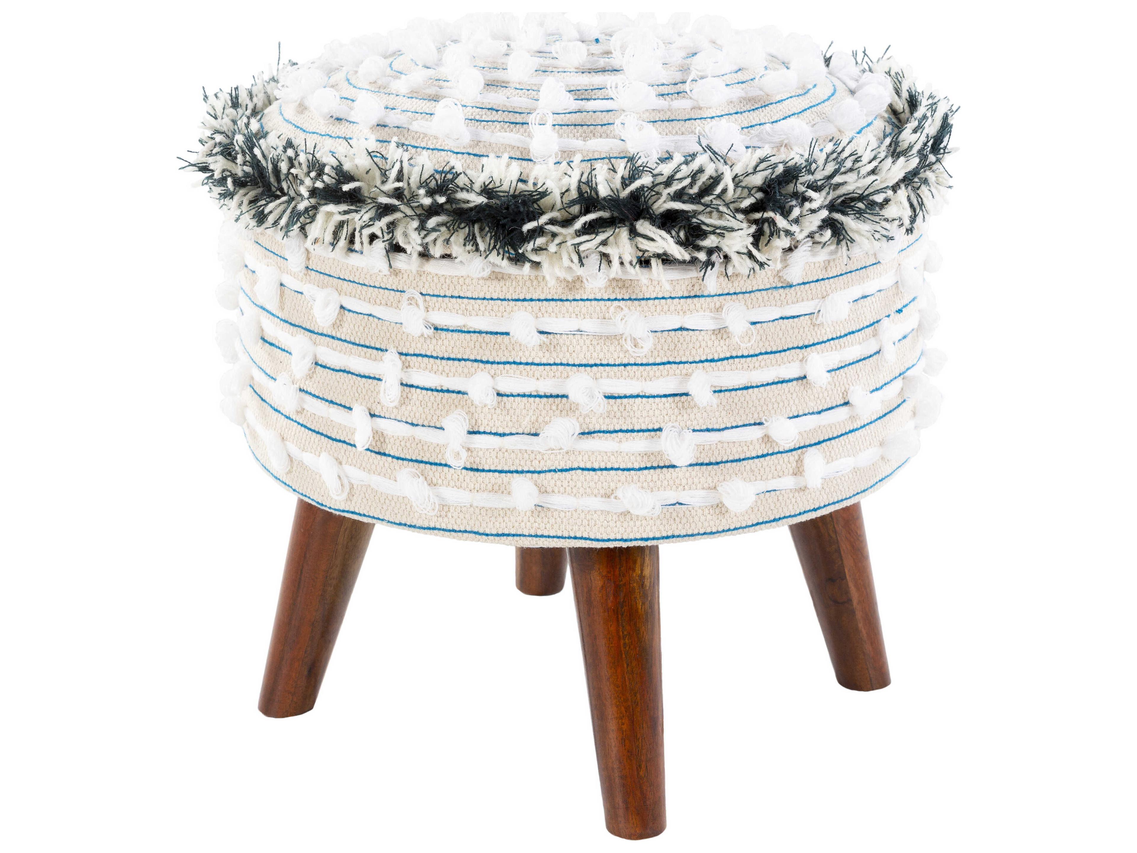 Snow Bright Blue White Upholstered Ottoman