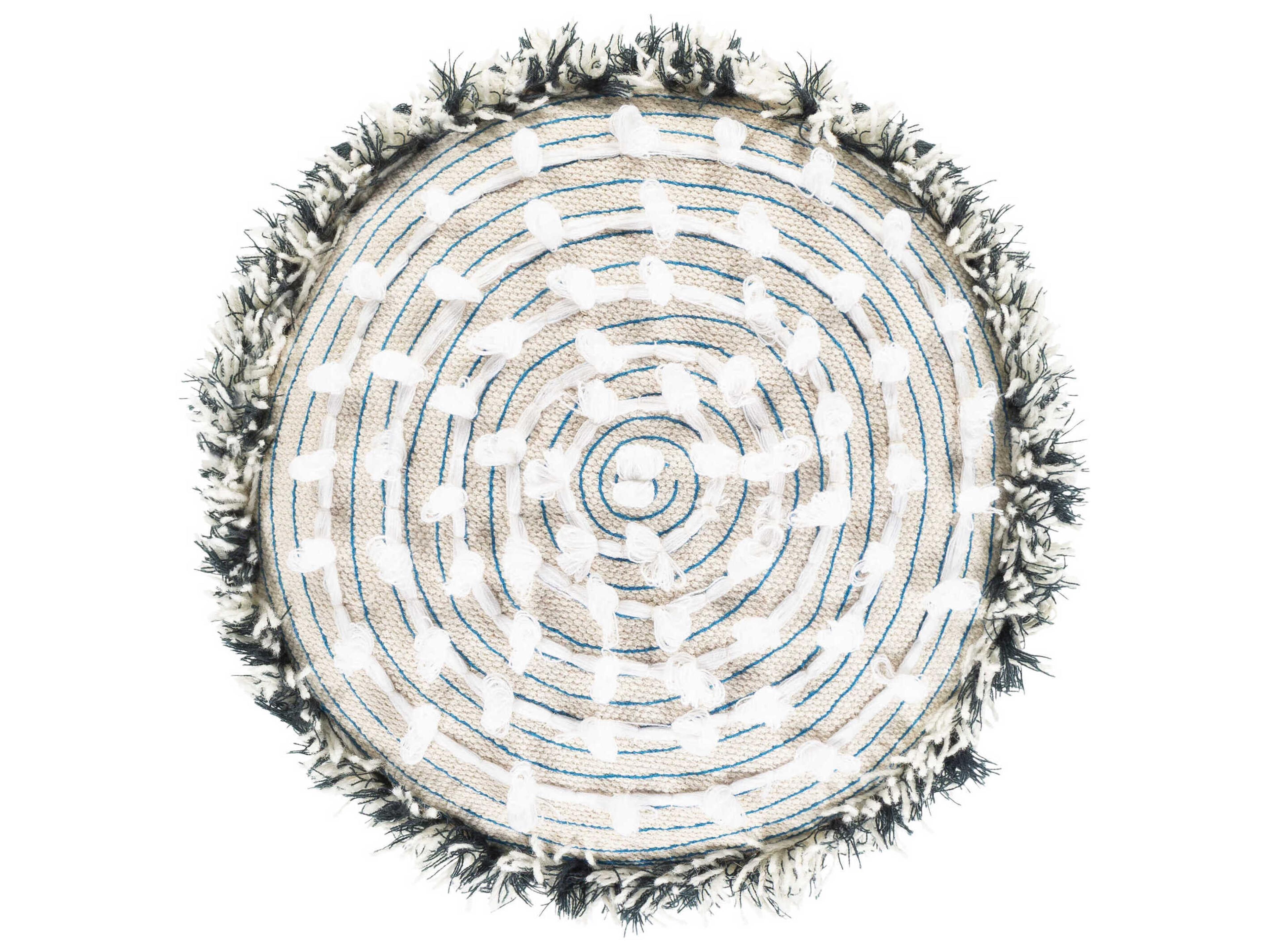 Surya Snow Bright Blue White Upholstered Ottoman