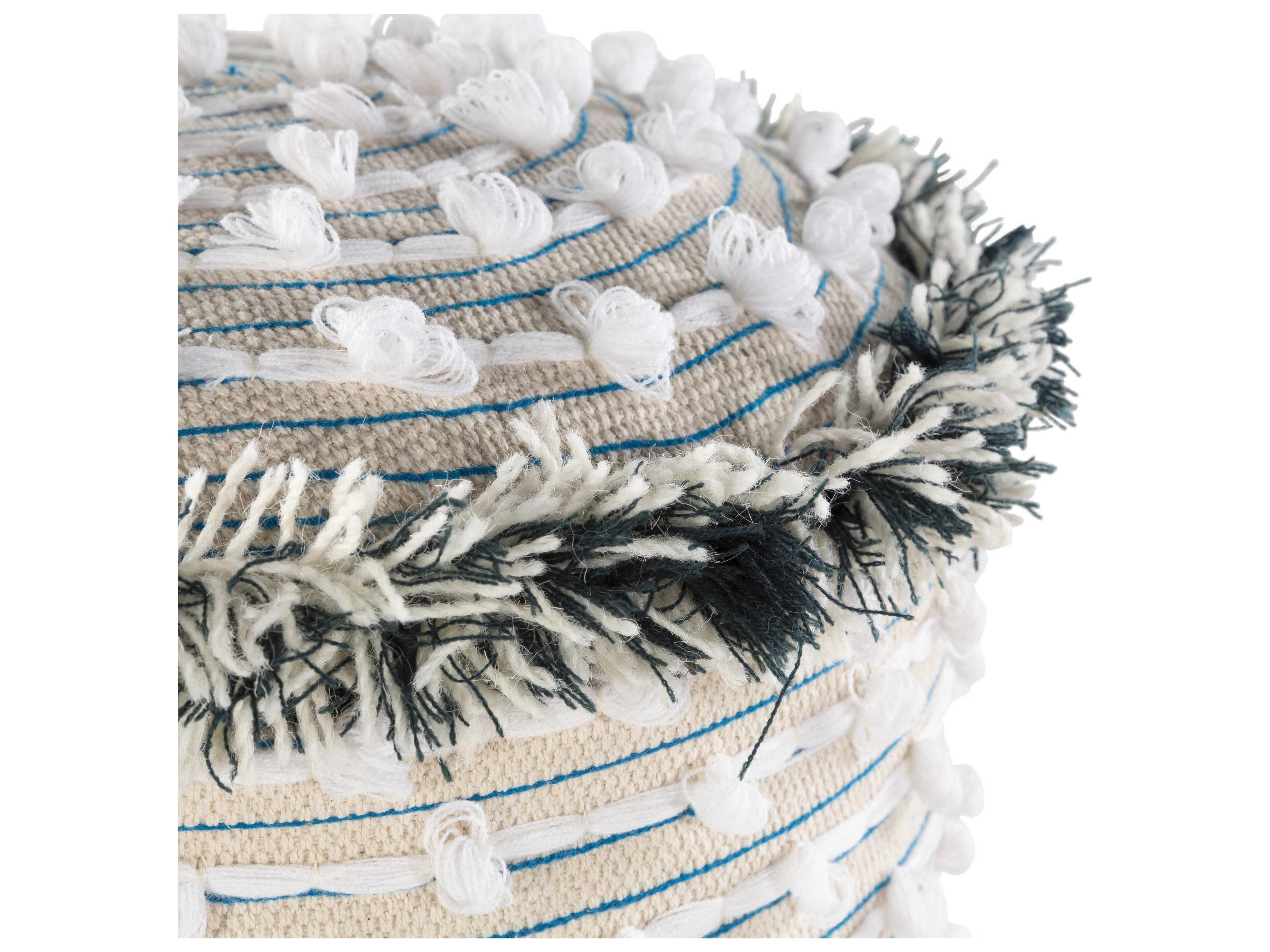 Surya Snow Bright Blue White Upholstered Ottoman