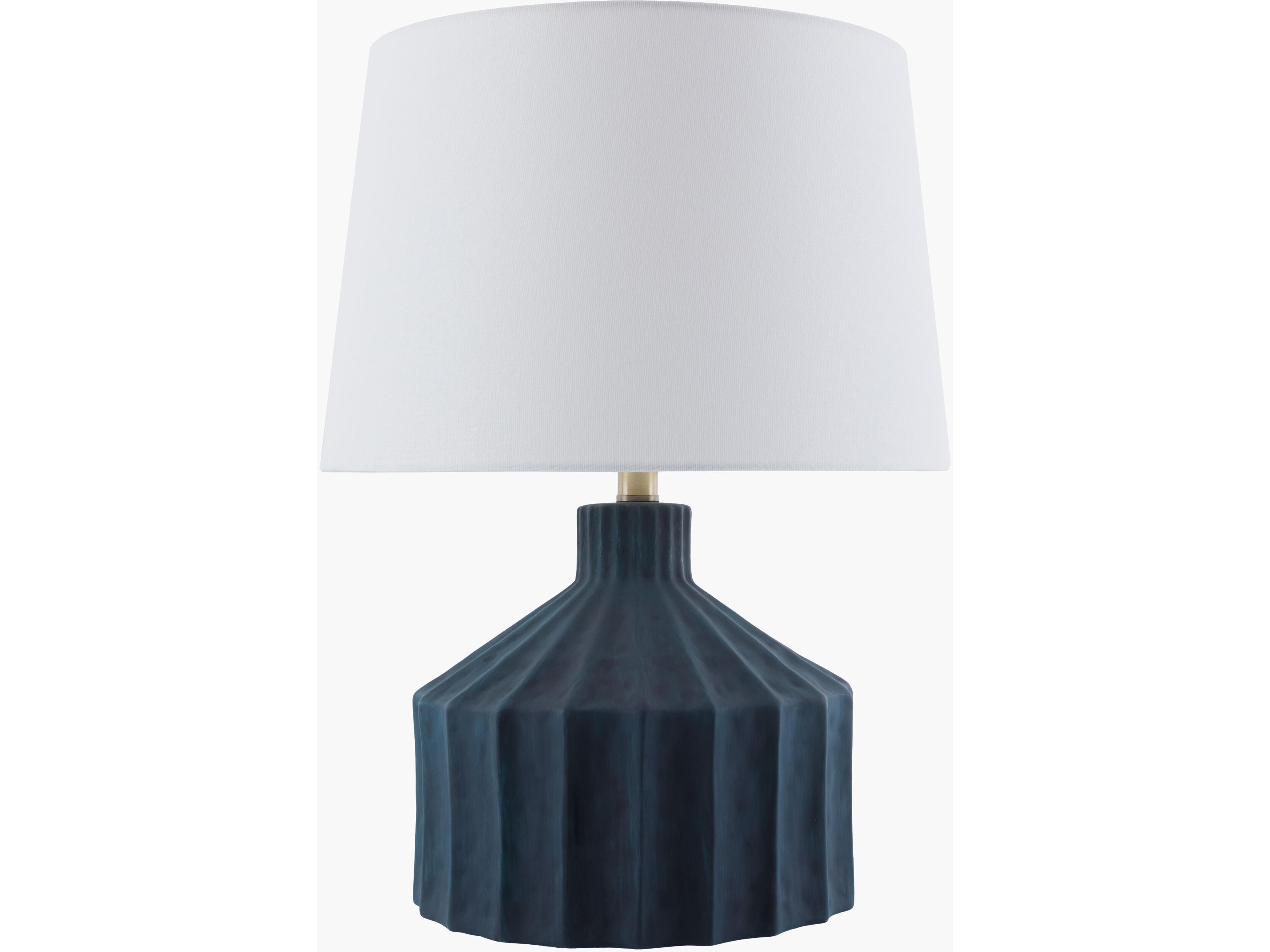Tibida Dark Blue White Linen Black Table Lamp