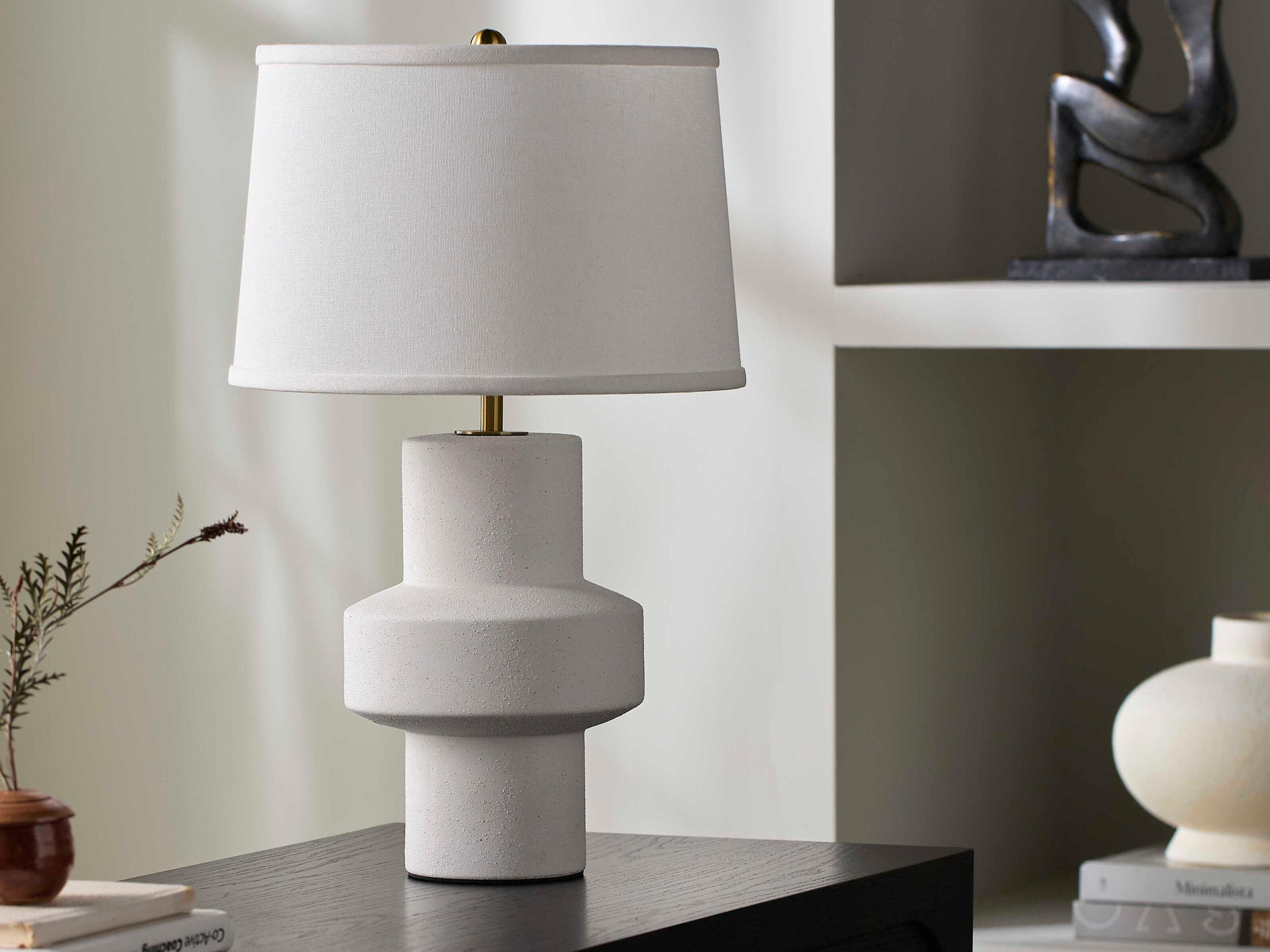 Surya Tabou White Linen Table Lamp