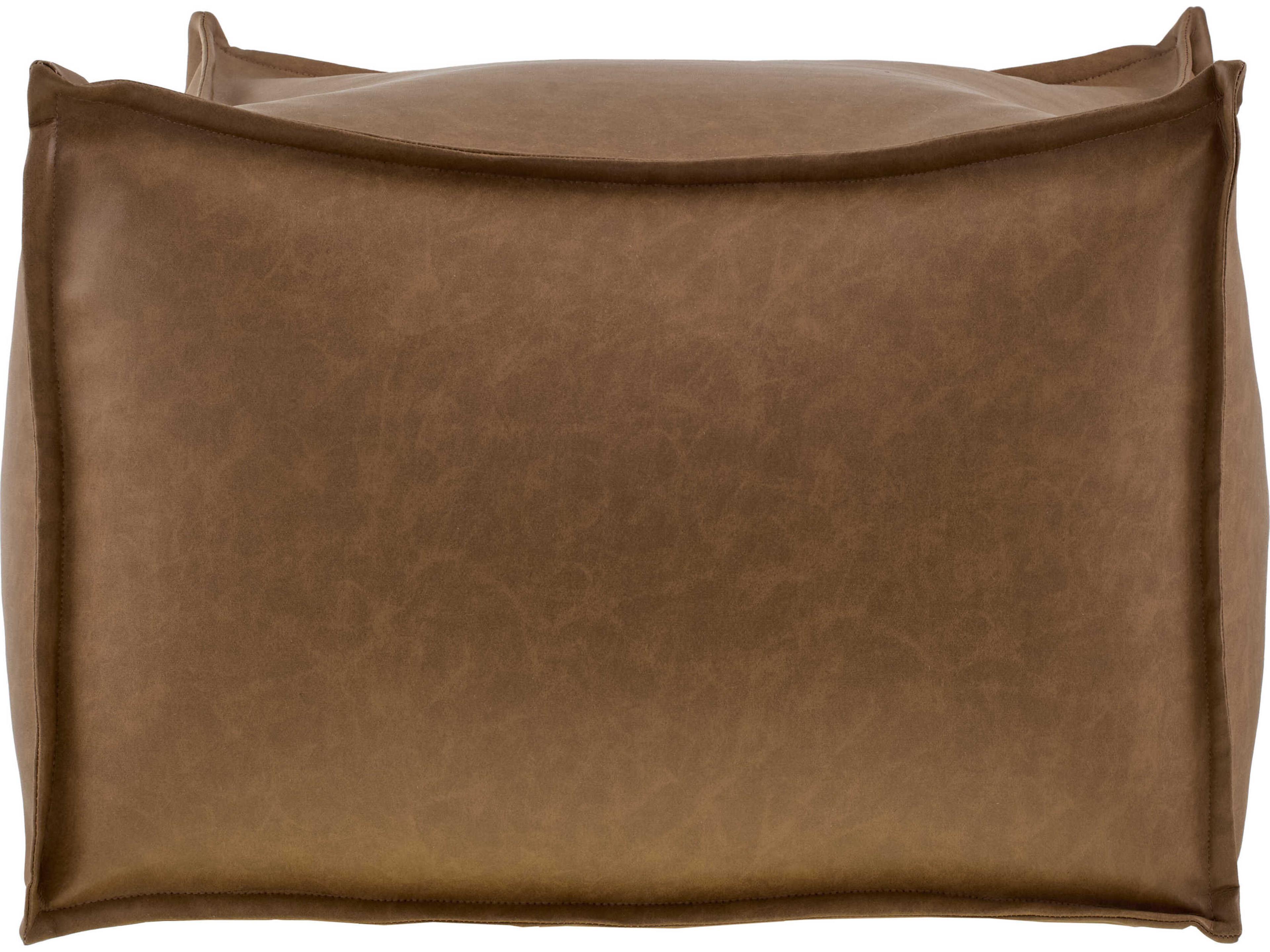 Surya Teddy Chestnut Brown Leather Pouf
