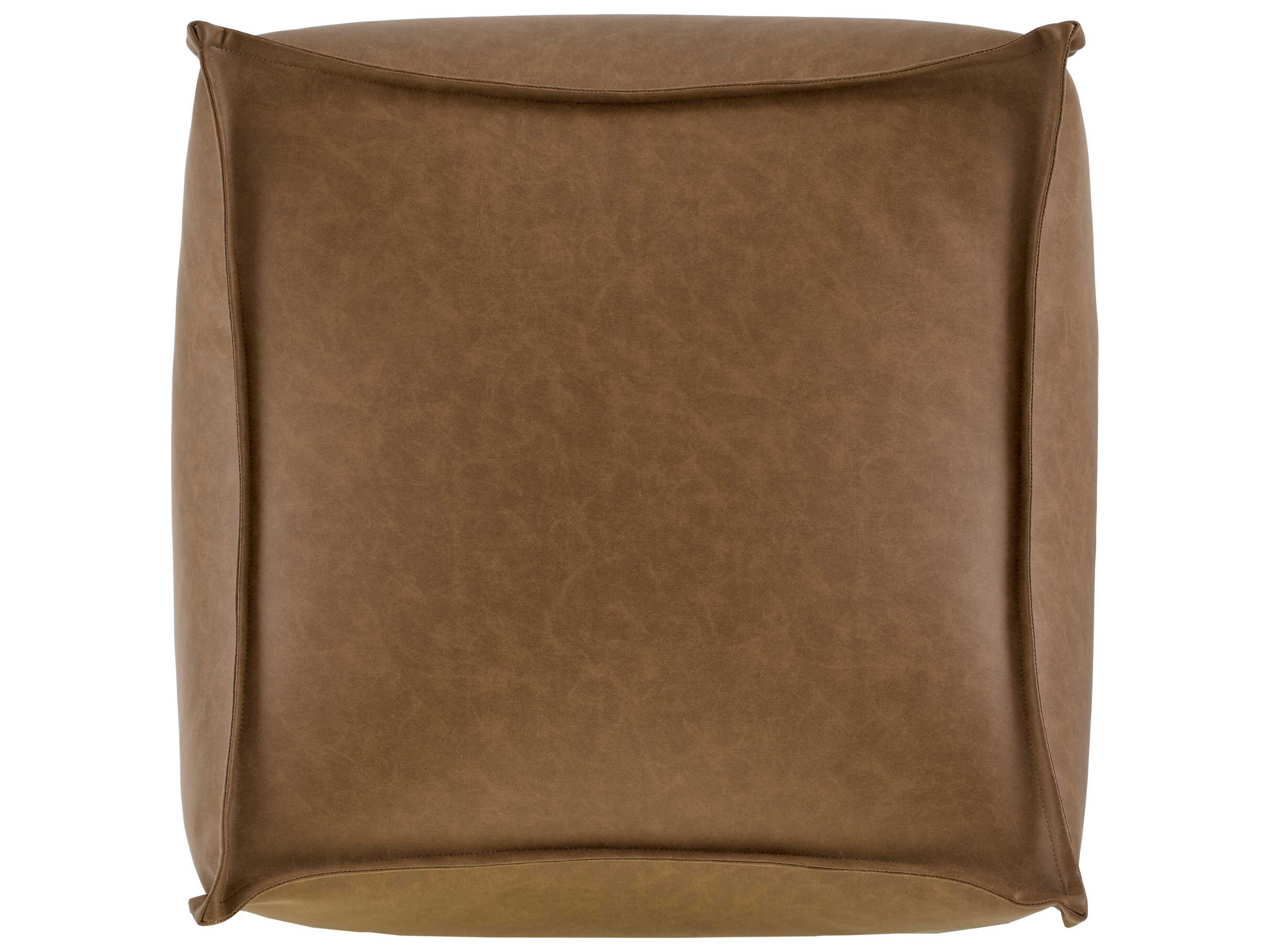 Surya Teddy Chestnut Brown Leather Pouf