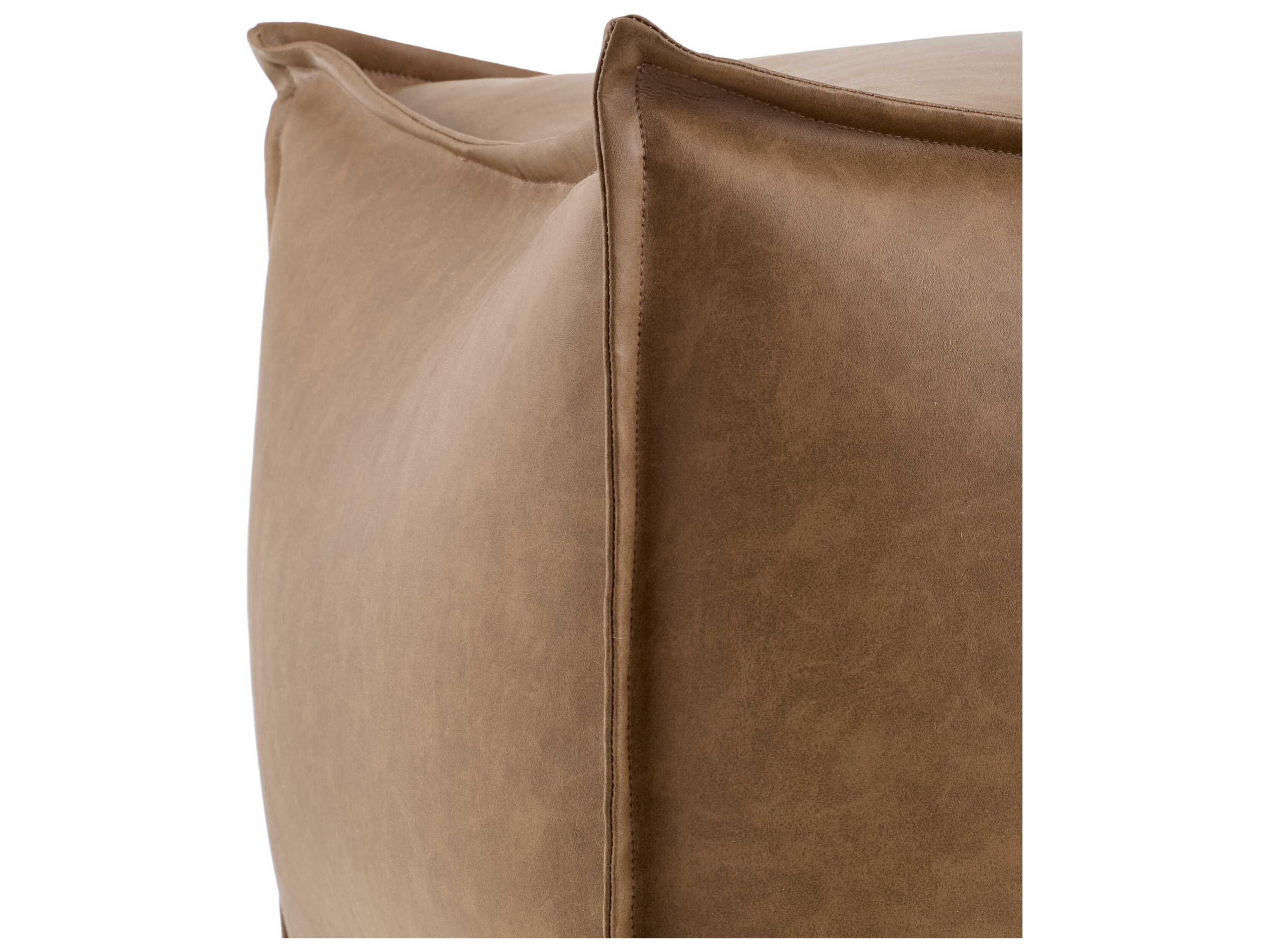 Surya Teddy Chestnut Brown Leather Pouf