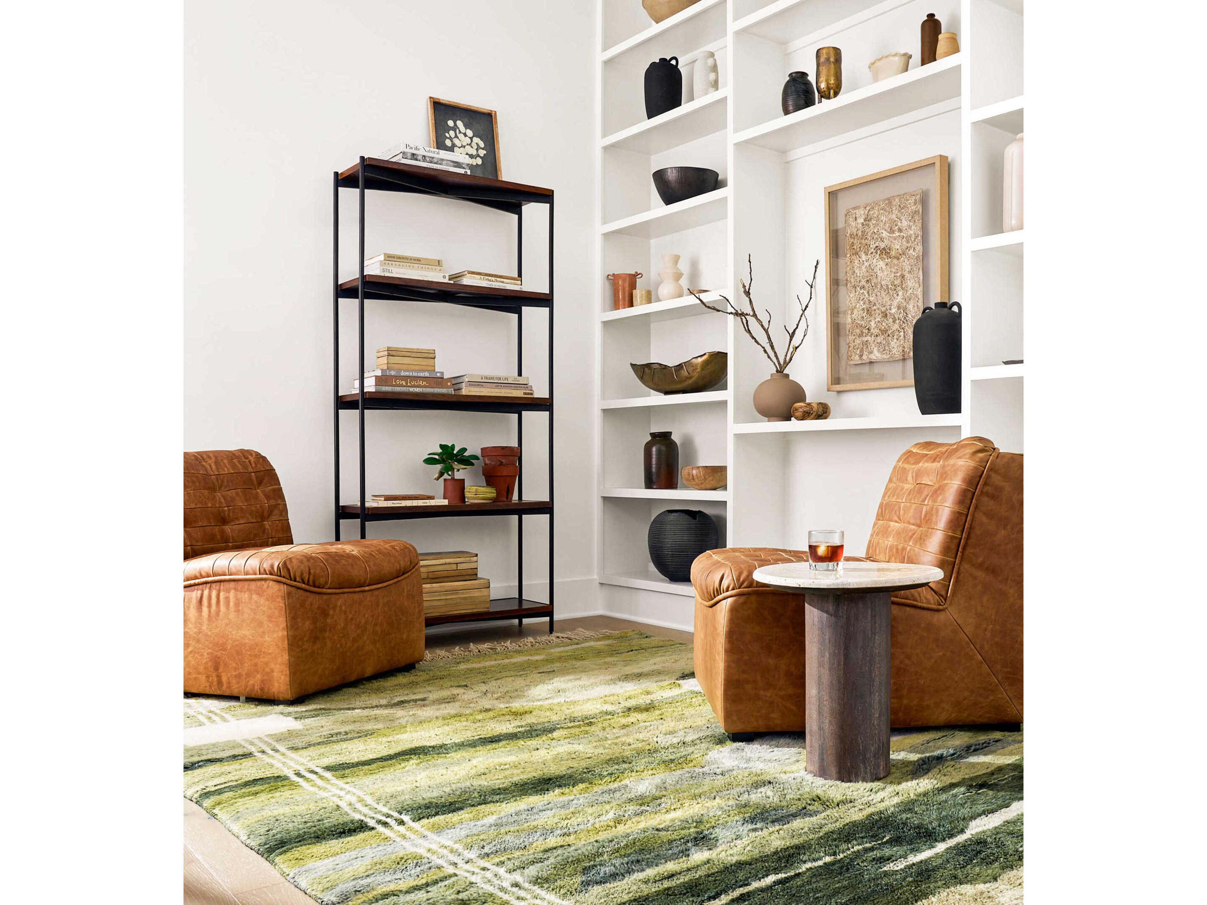 Surya Merrir Round Stone Cream Dark Brown End Table