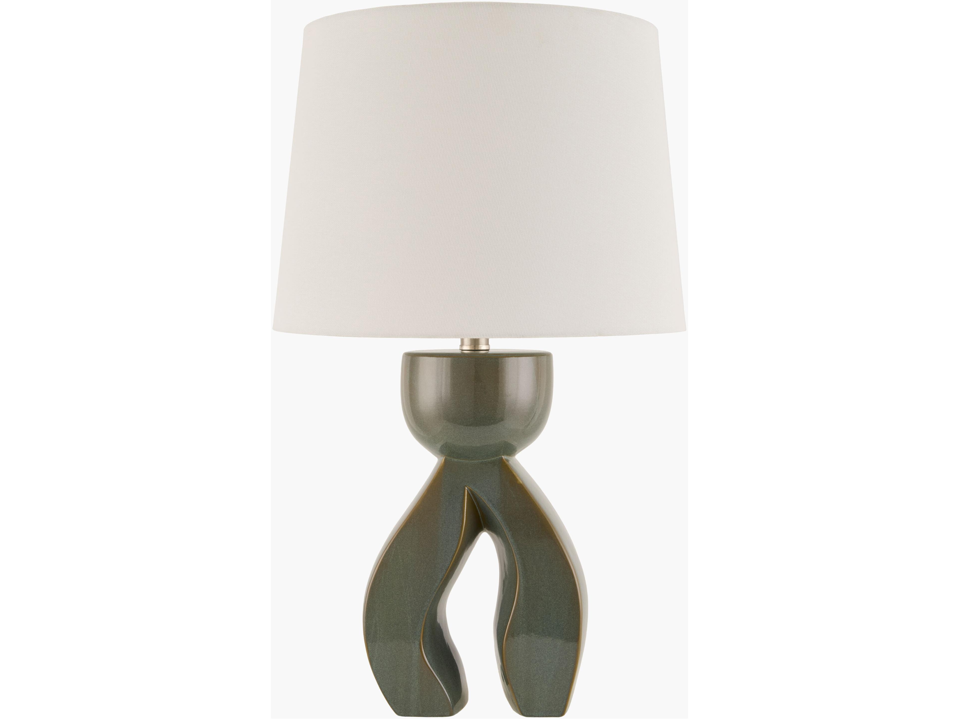 Surya Tufello Dark Green White Linen Table Lamp
