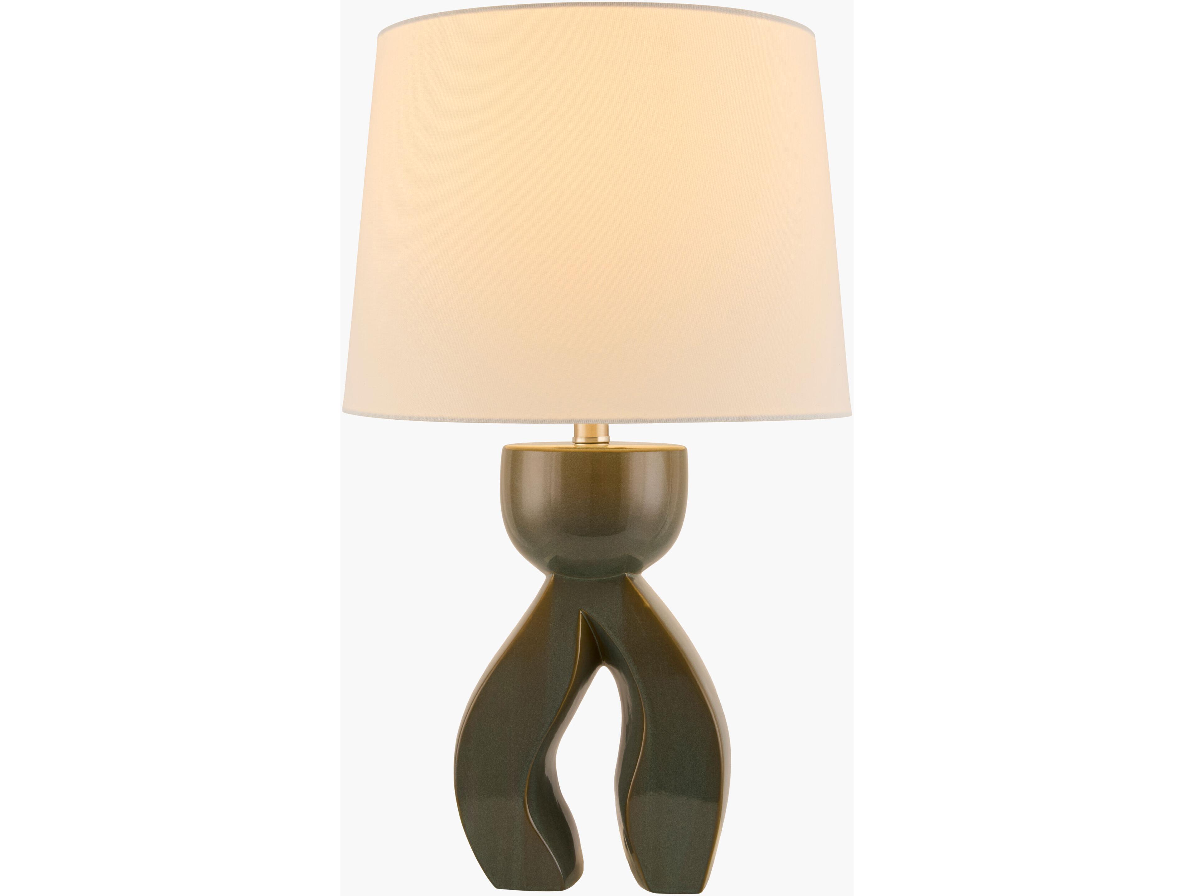 Surya Tufello Dark Green White Linen Table Lamp