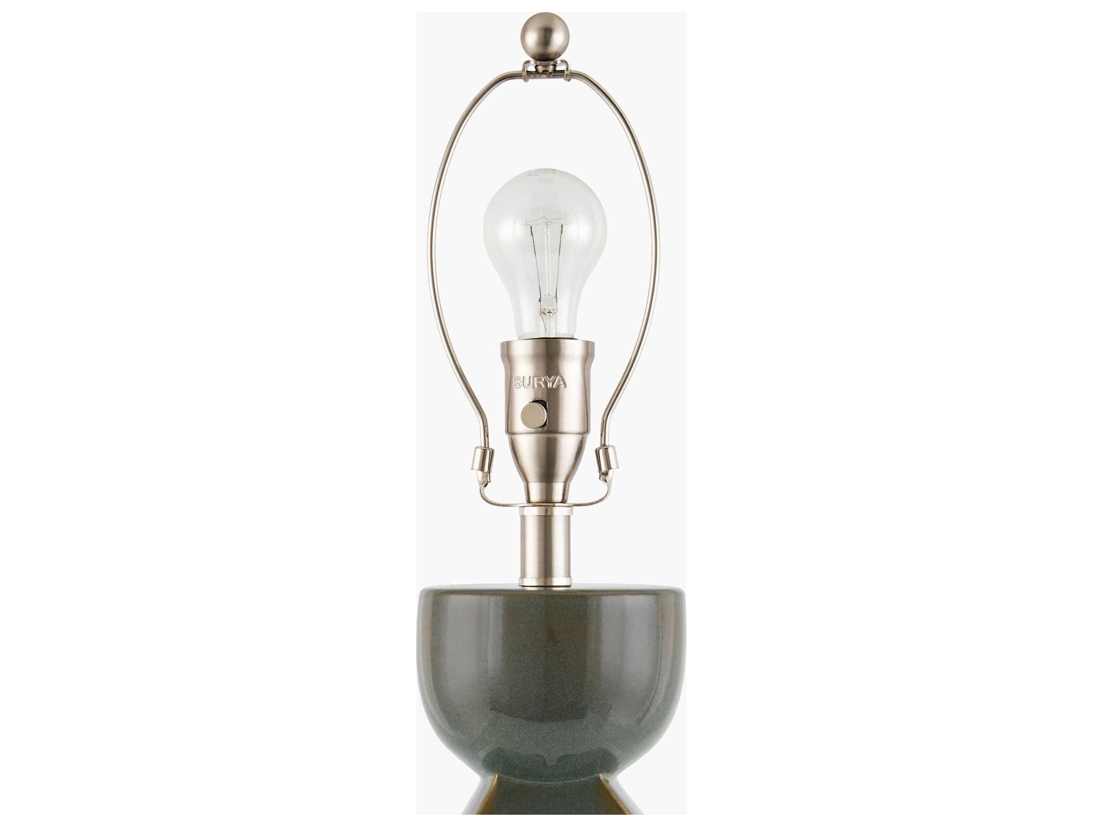 Surya Tufello Dark Green White Linen Table Lamp