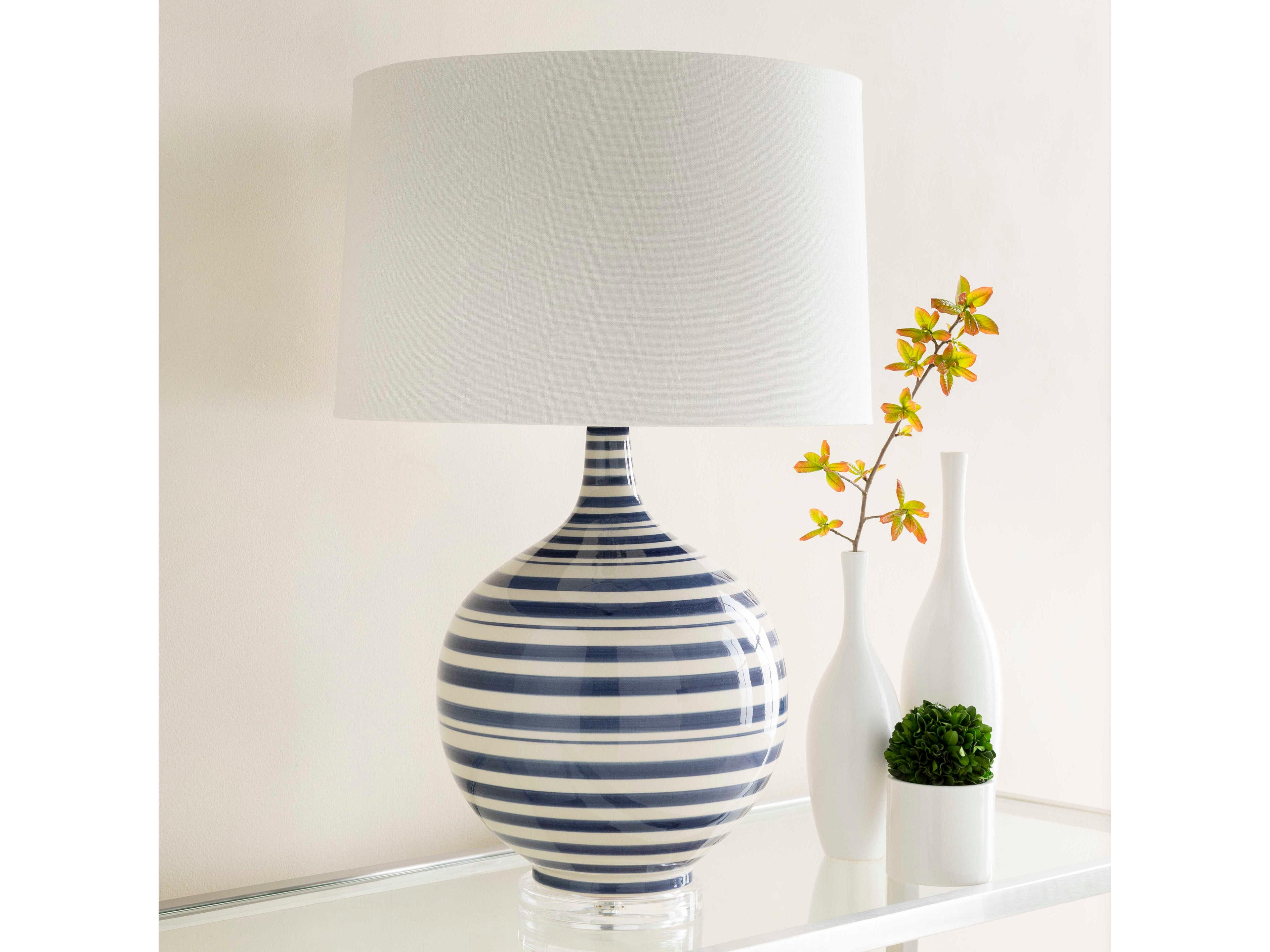 Surya Tideline Navy Cream Beige Linen Polyester Blue Buffet Lamp