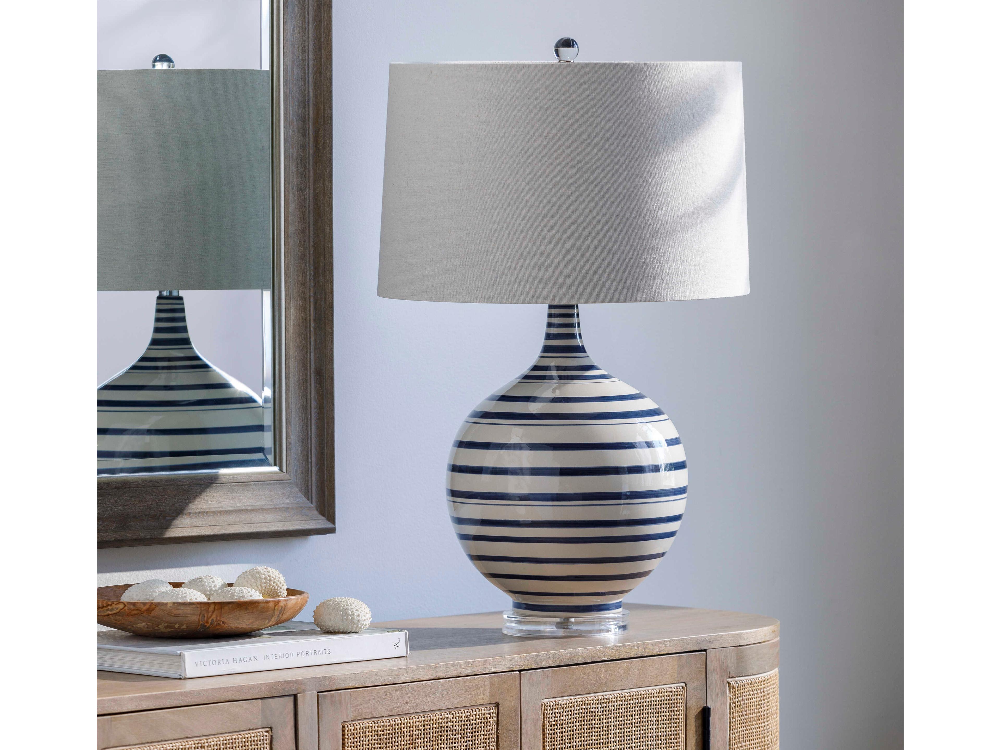 Surya Tideline Navy Cream Beige Linen Polyester Blue Buffet Lamp