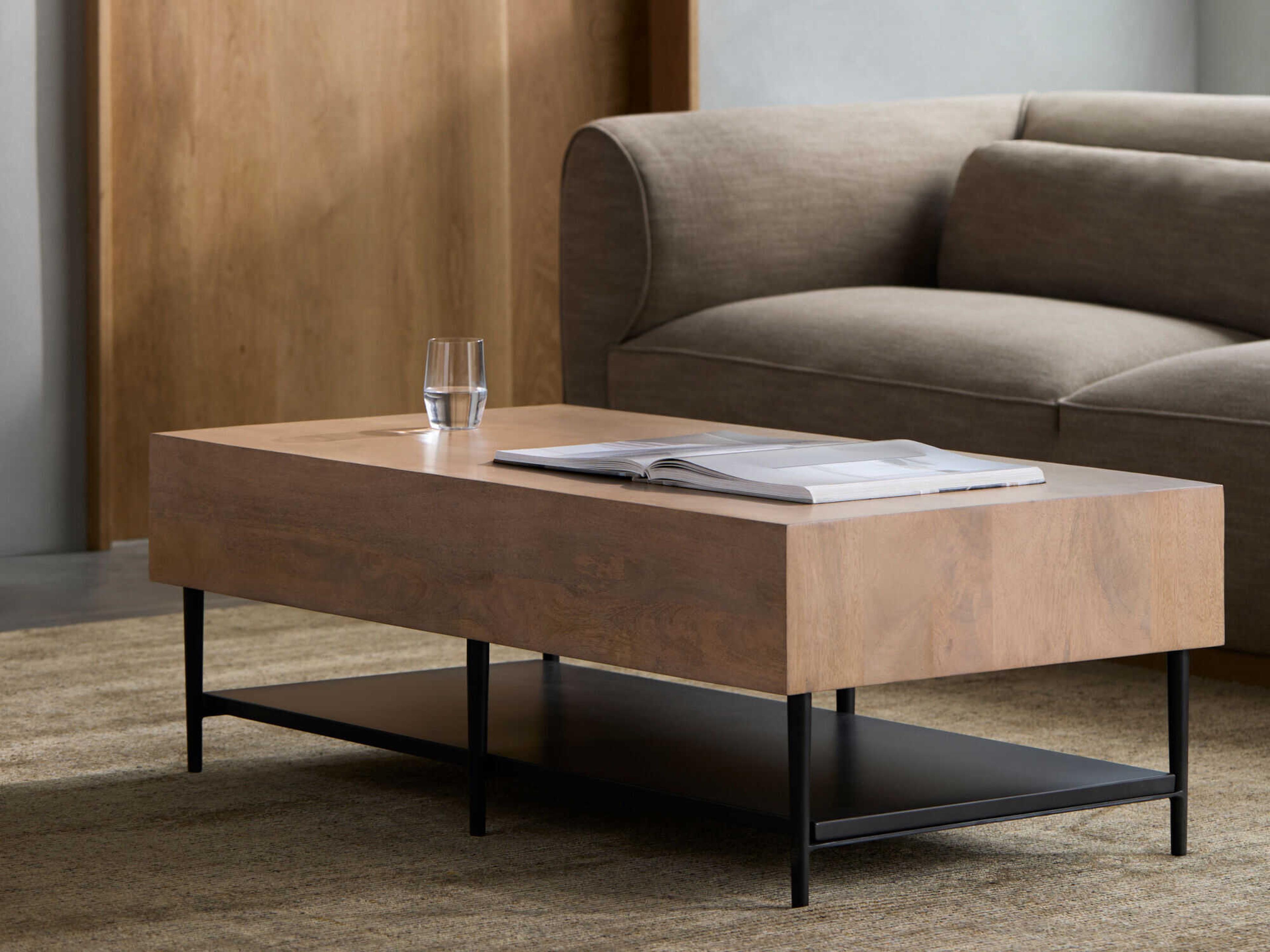 Surya Timo Rectangular Wood Brown Black Coffee Table