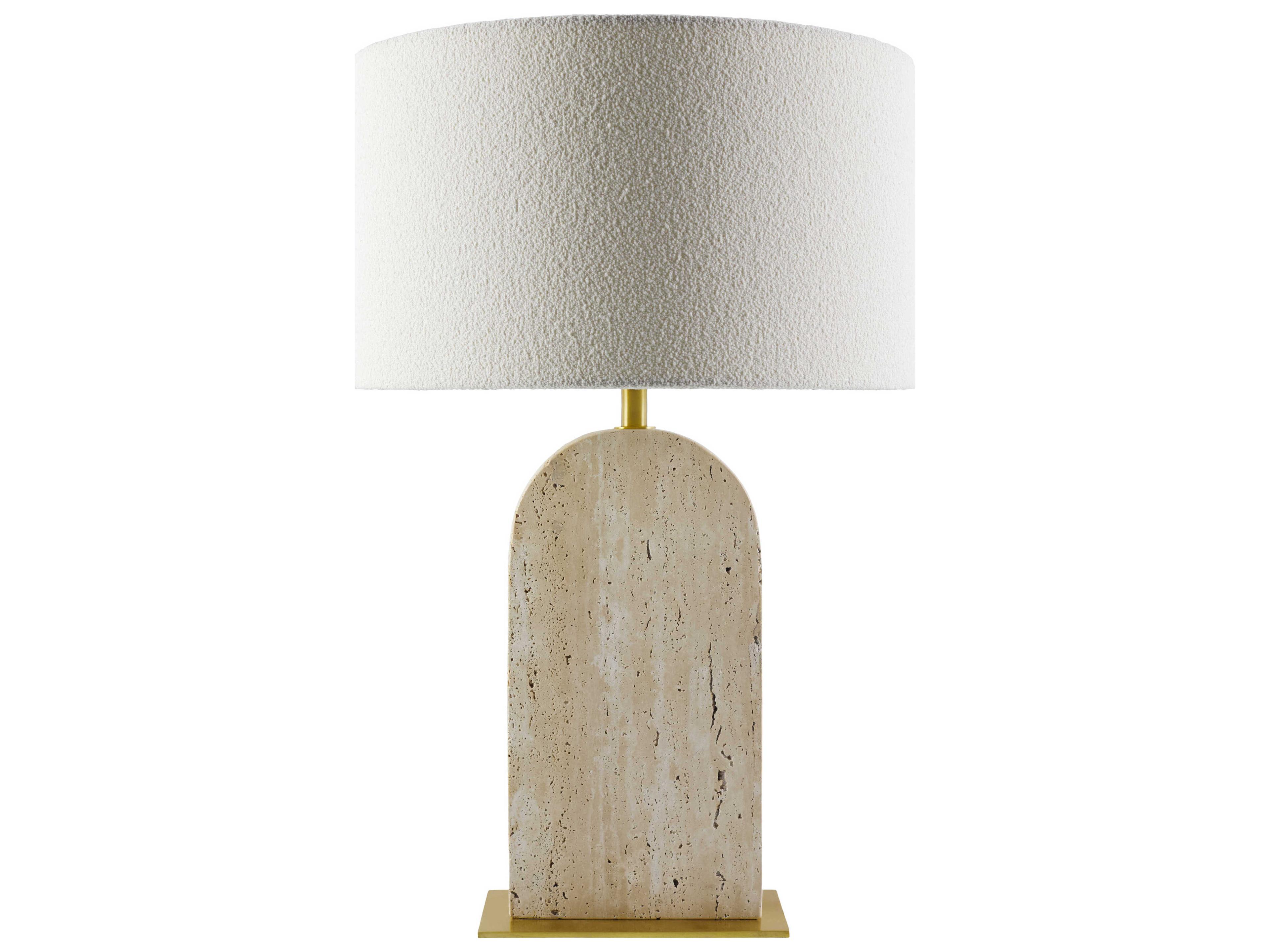 Surya Tenor Natural Beige White Linen Off Table Lamp