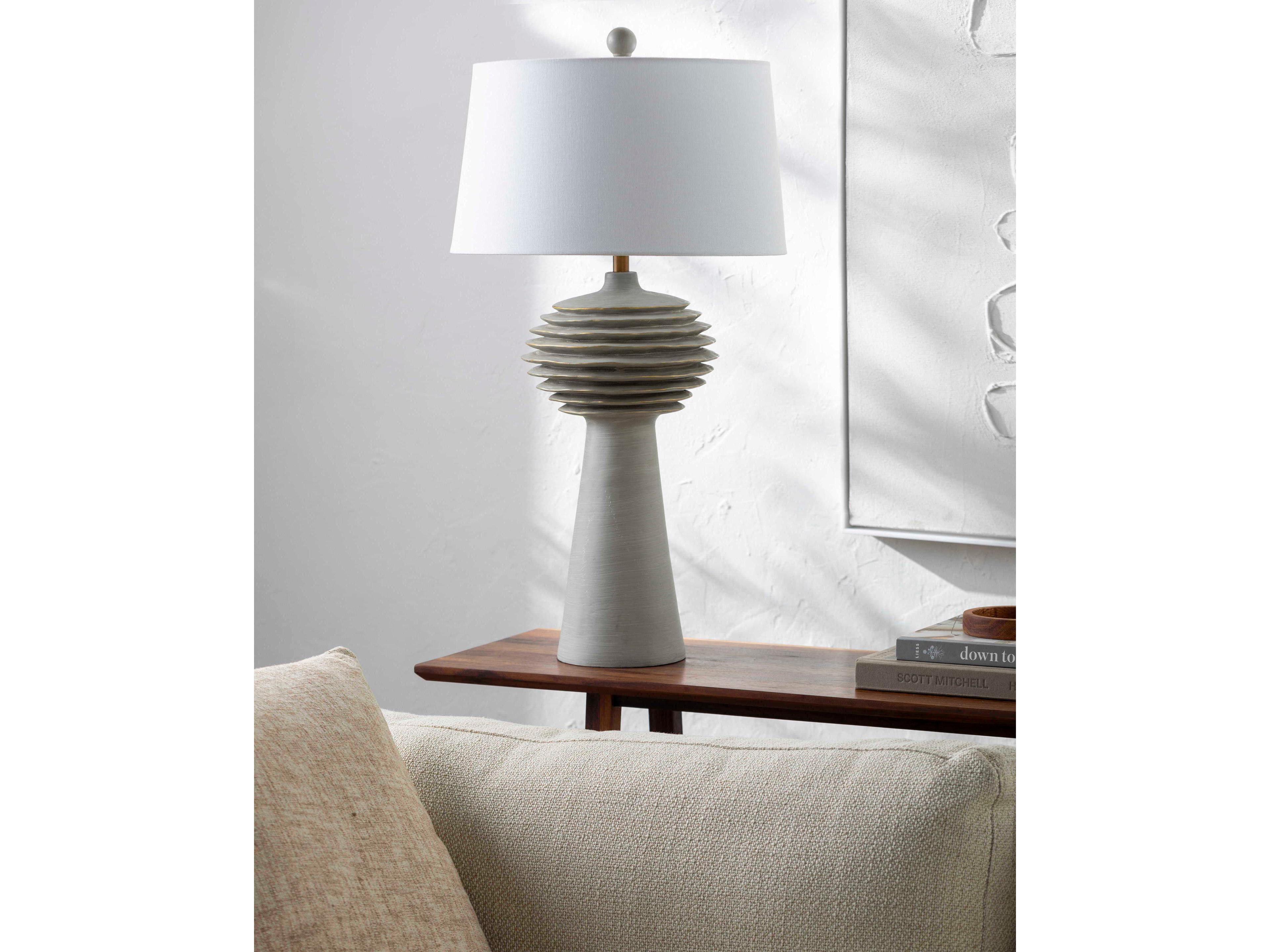 Surya Terra Strata Gray White Linen Buffet Lamp