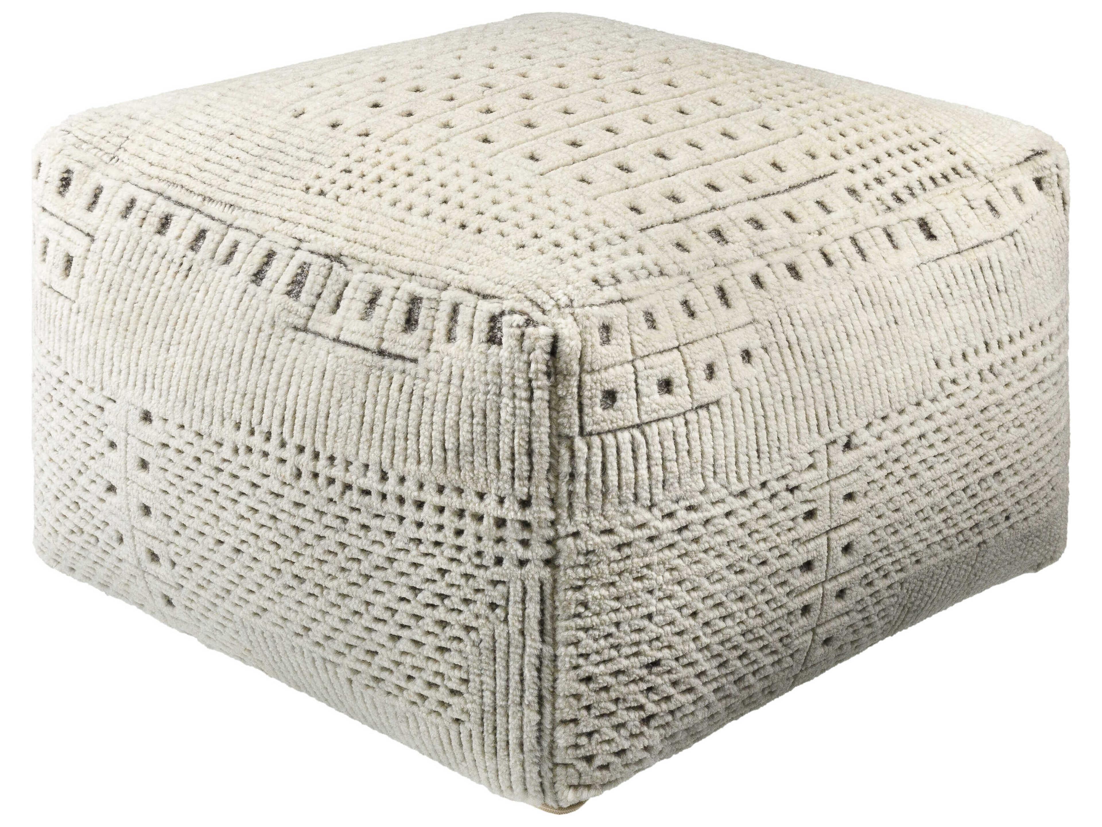 Tunisia Ivory Beige Upholstered Pouf