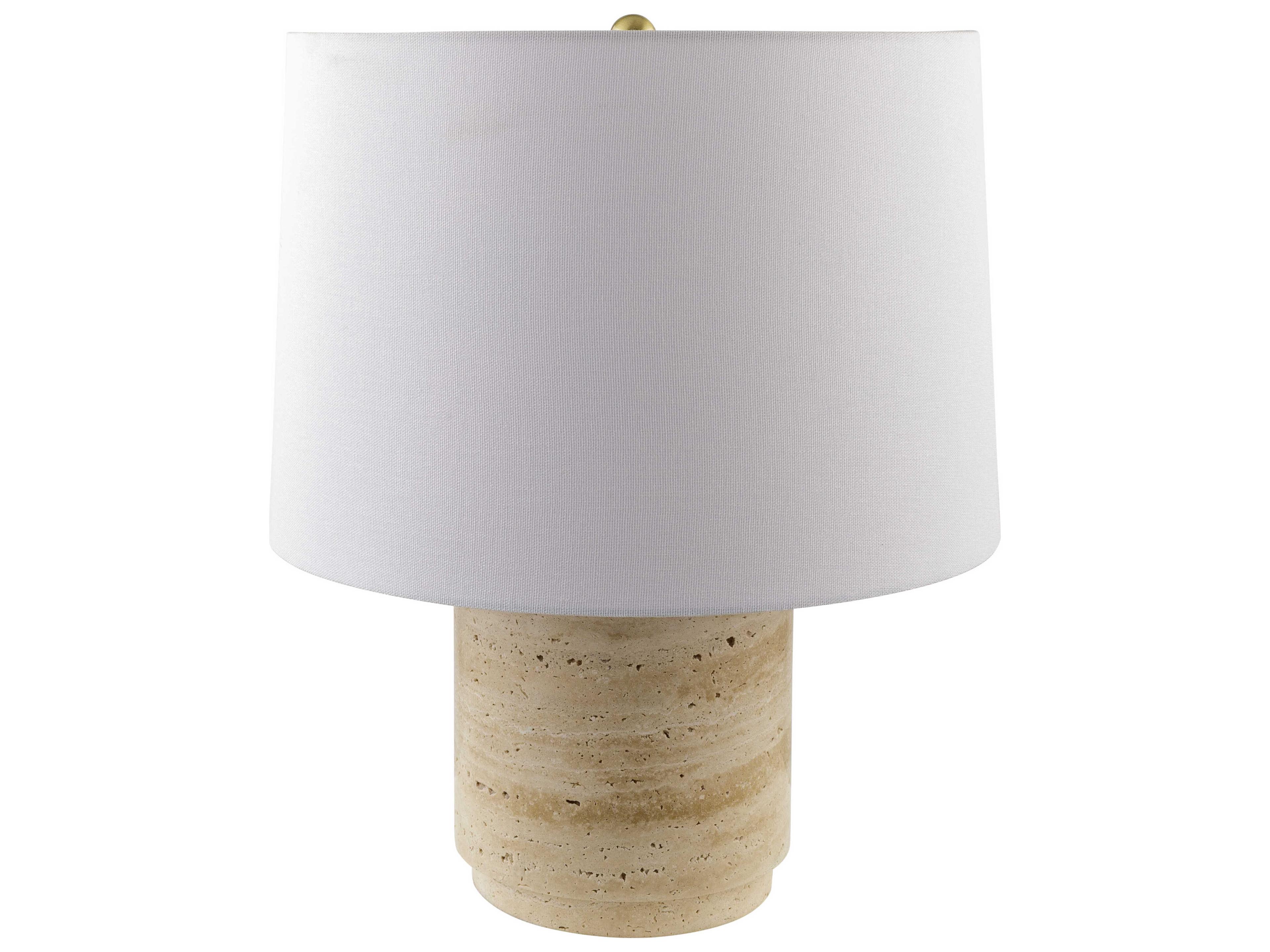 Travera Butter White Linen Brown Table Lamp