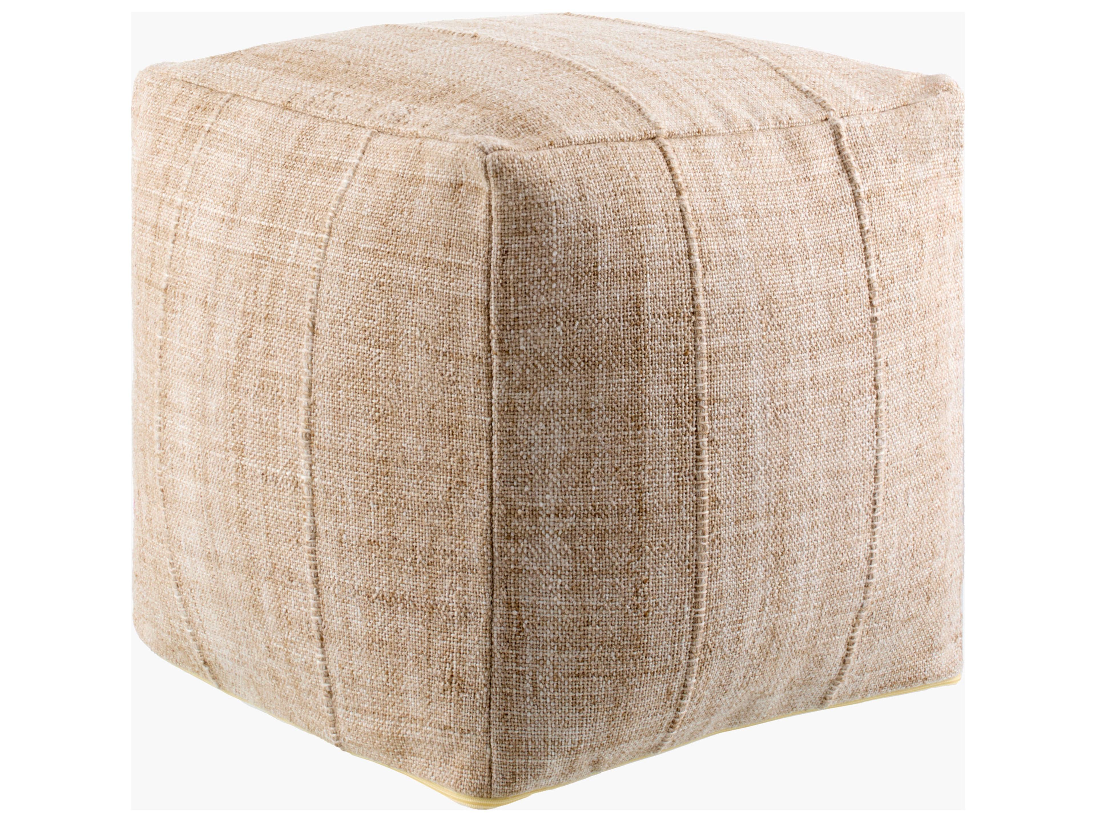 Mudcloth Tan Upholstered Pouf