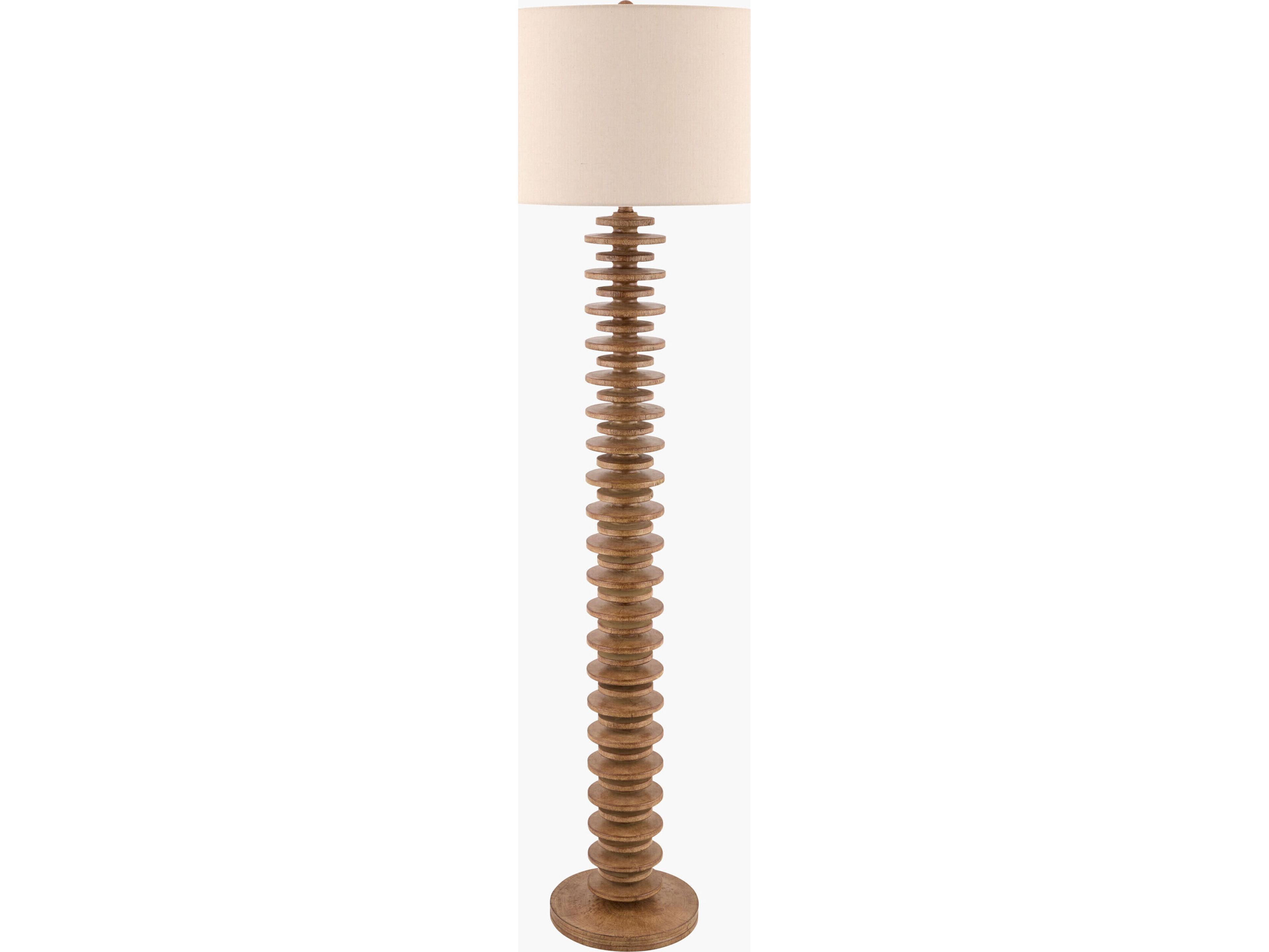 Ukwi 65-Inch 1-Light Accent Floor Lamp in Painted Brown with Wheat Linen Shade