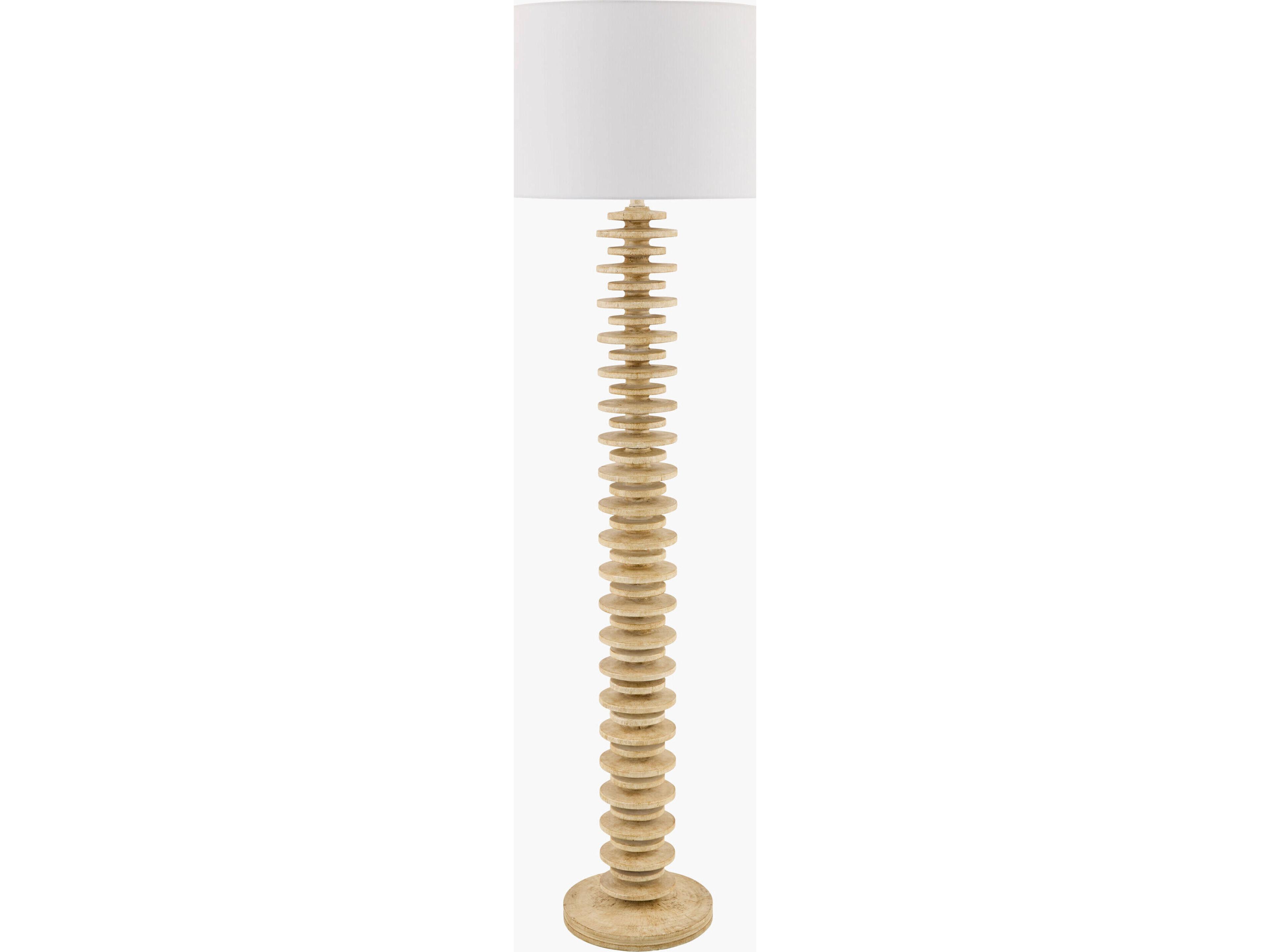 Ukwi Beige White Linen Brown Floor Lamp