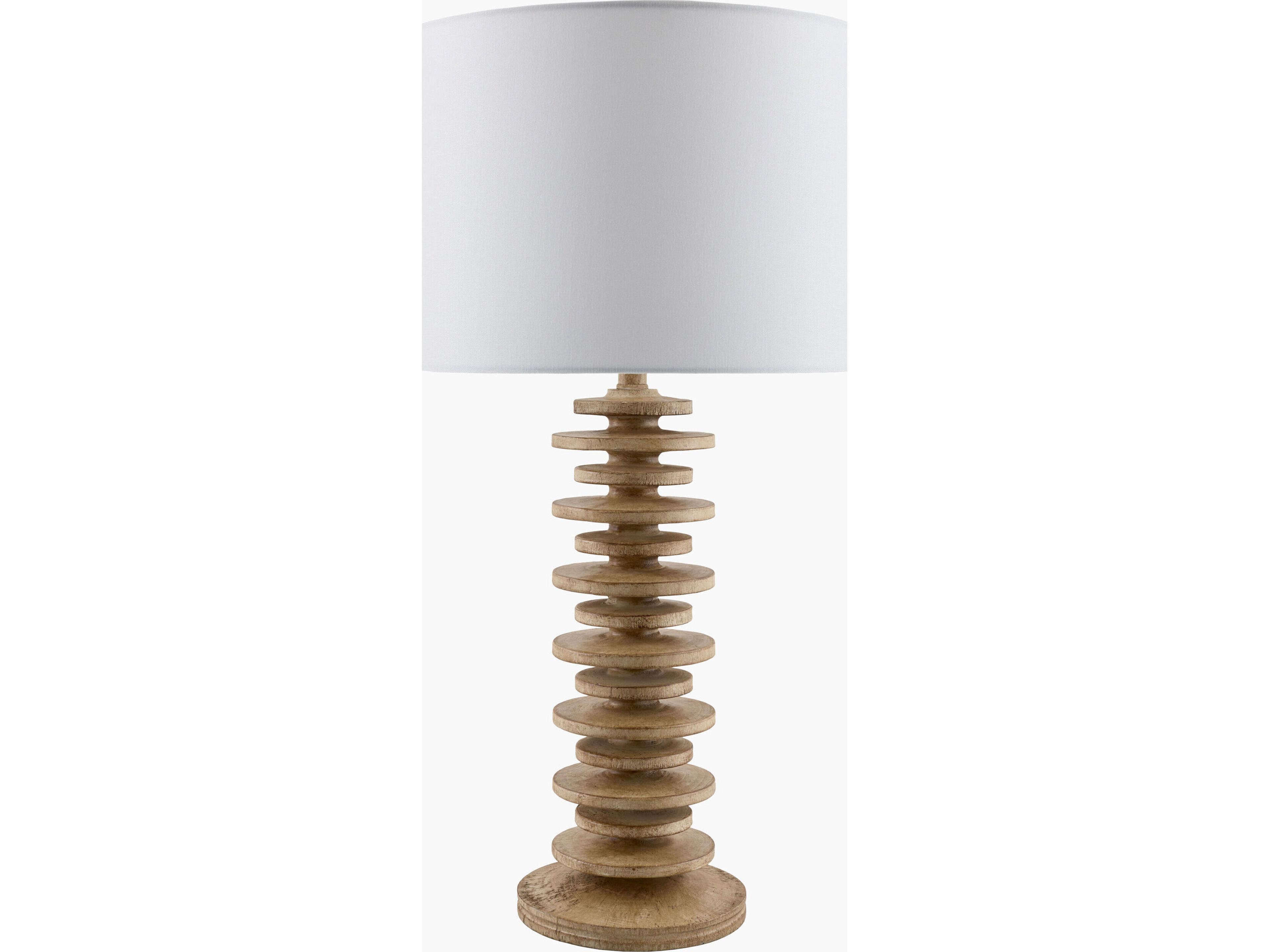 Ukwi Beige White Linen Brown Table Lamp