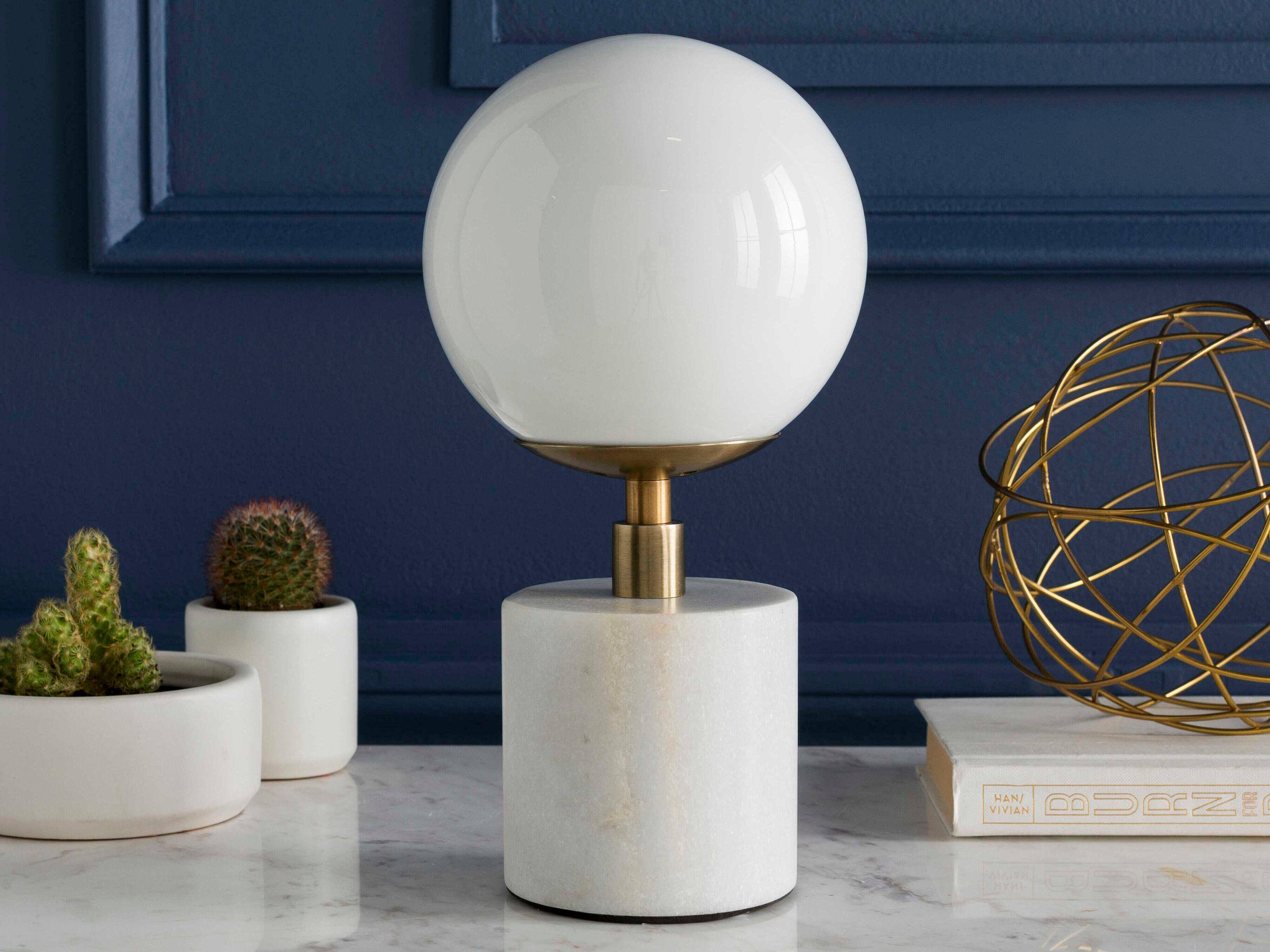 Surya Una Metallic Brass White Glass Table Lamp