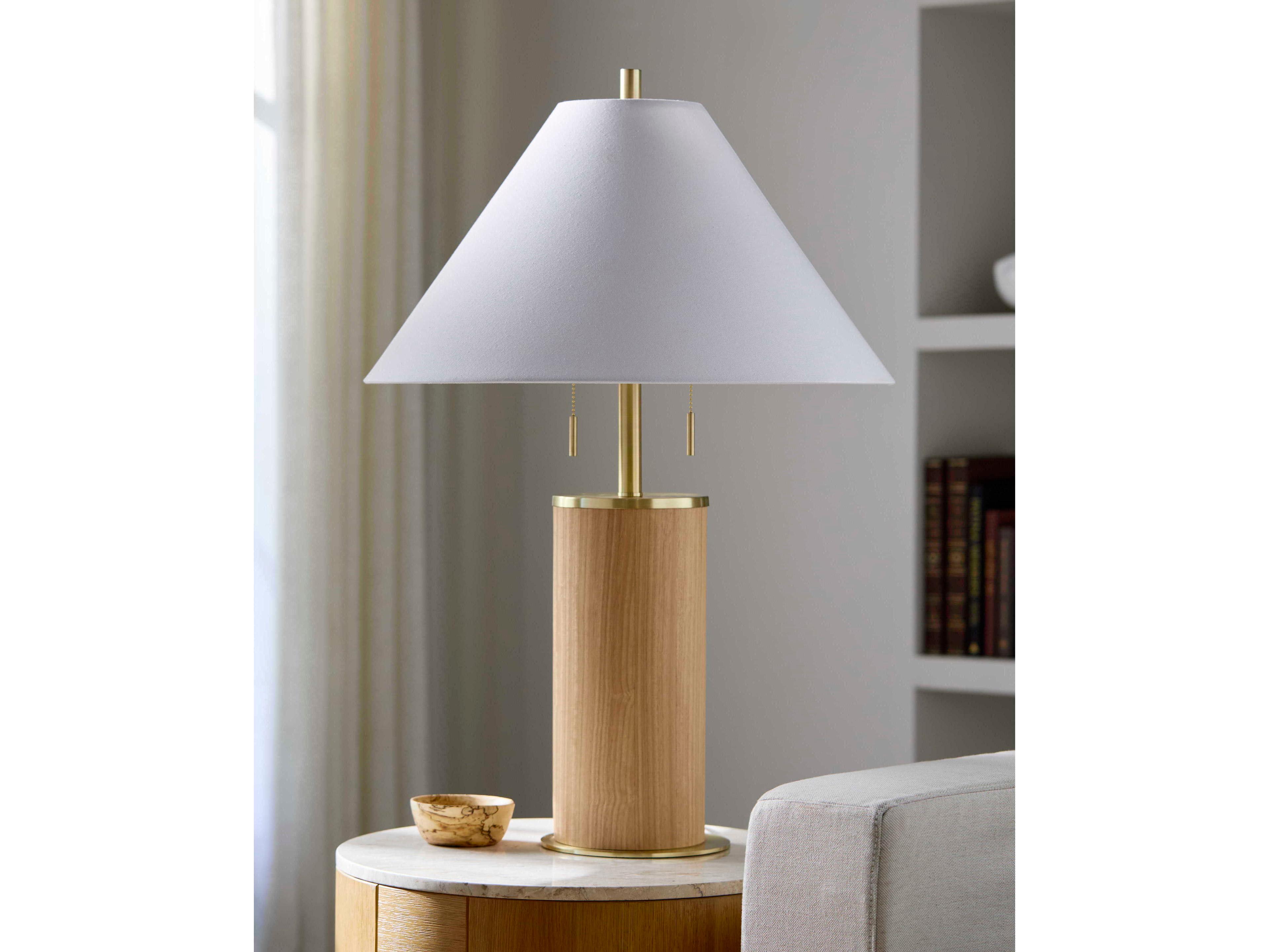 Surya Upata Cream White Linen Brass Buffet Lamp