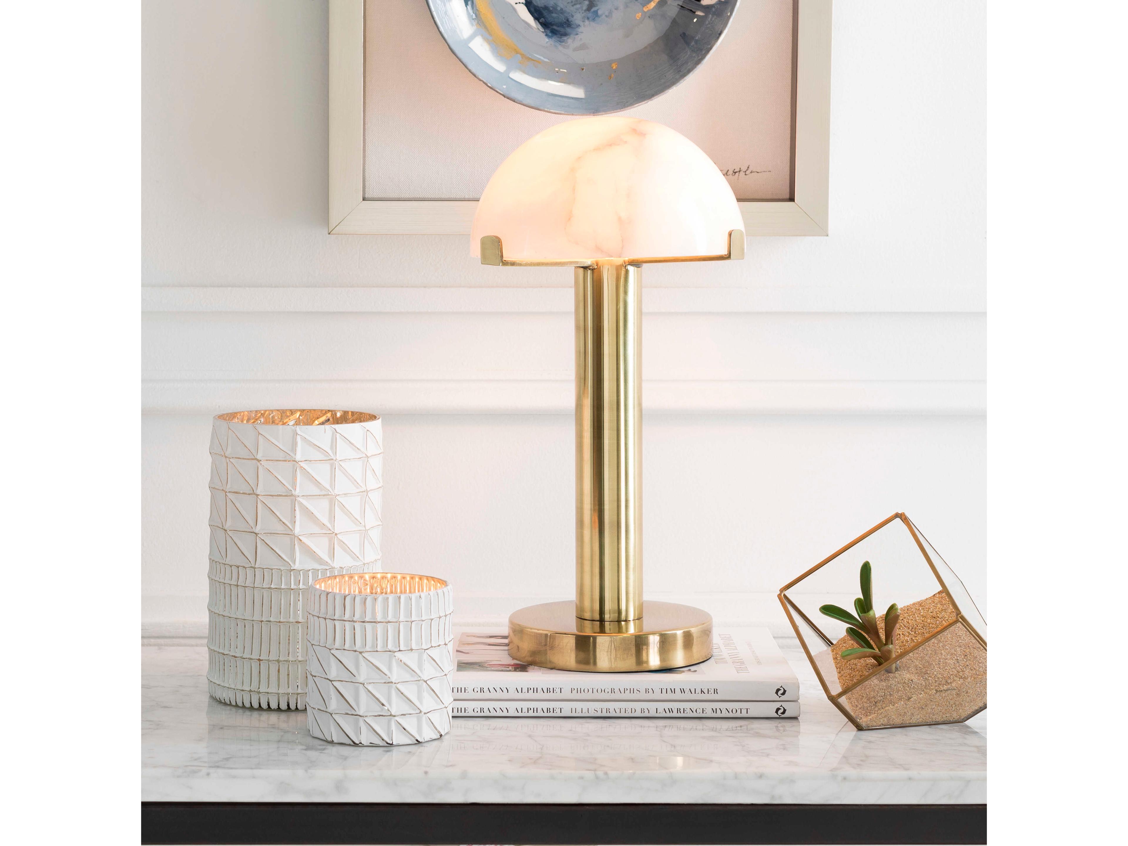 Surya Ursula Metallic Brass White Linen Table Lamp