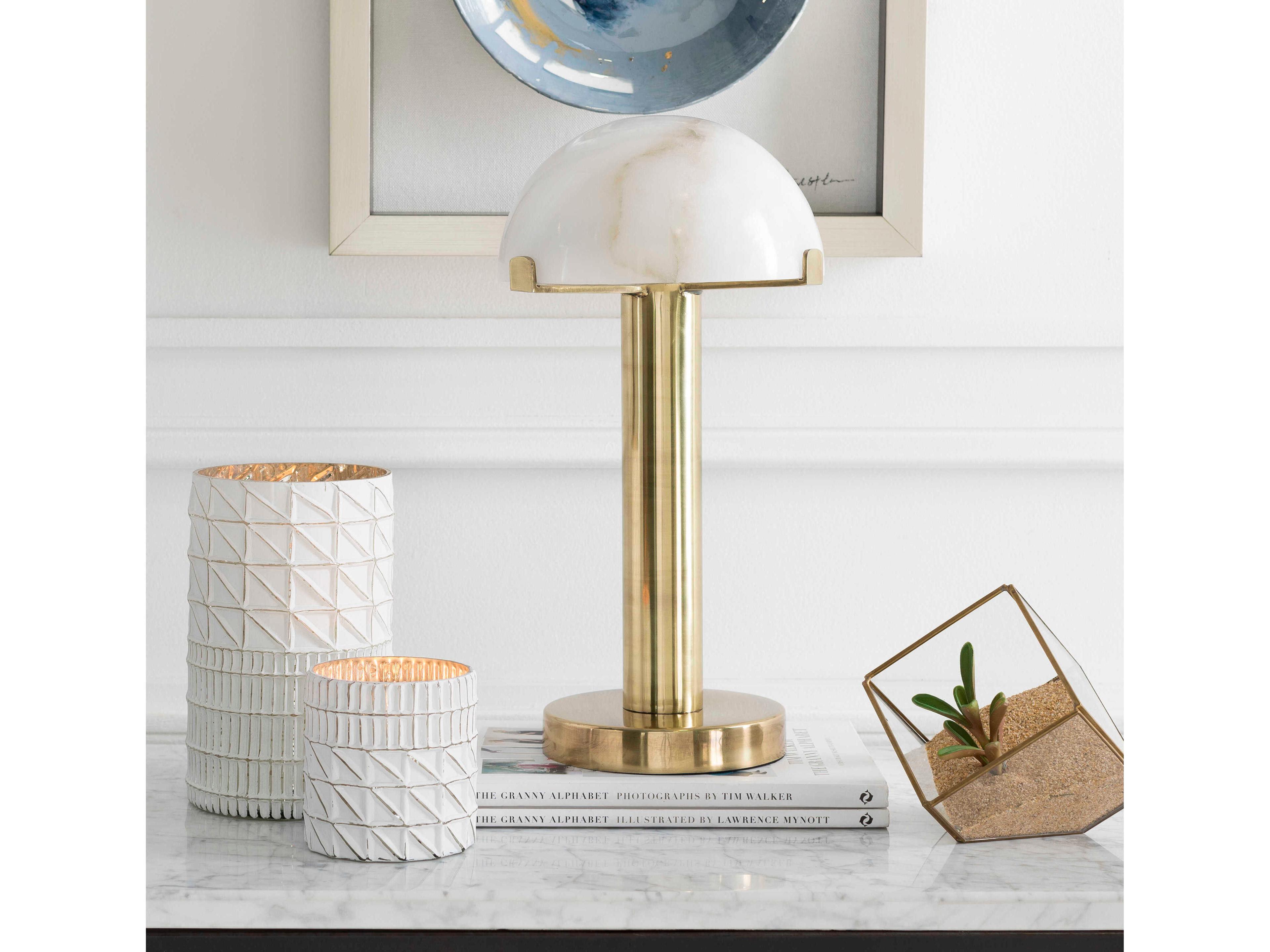 Surya Ursula Metallic Brass White Linen Table Lamp