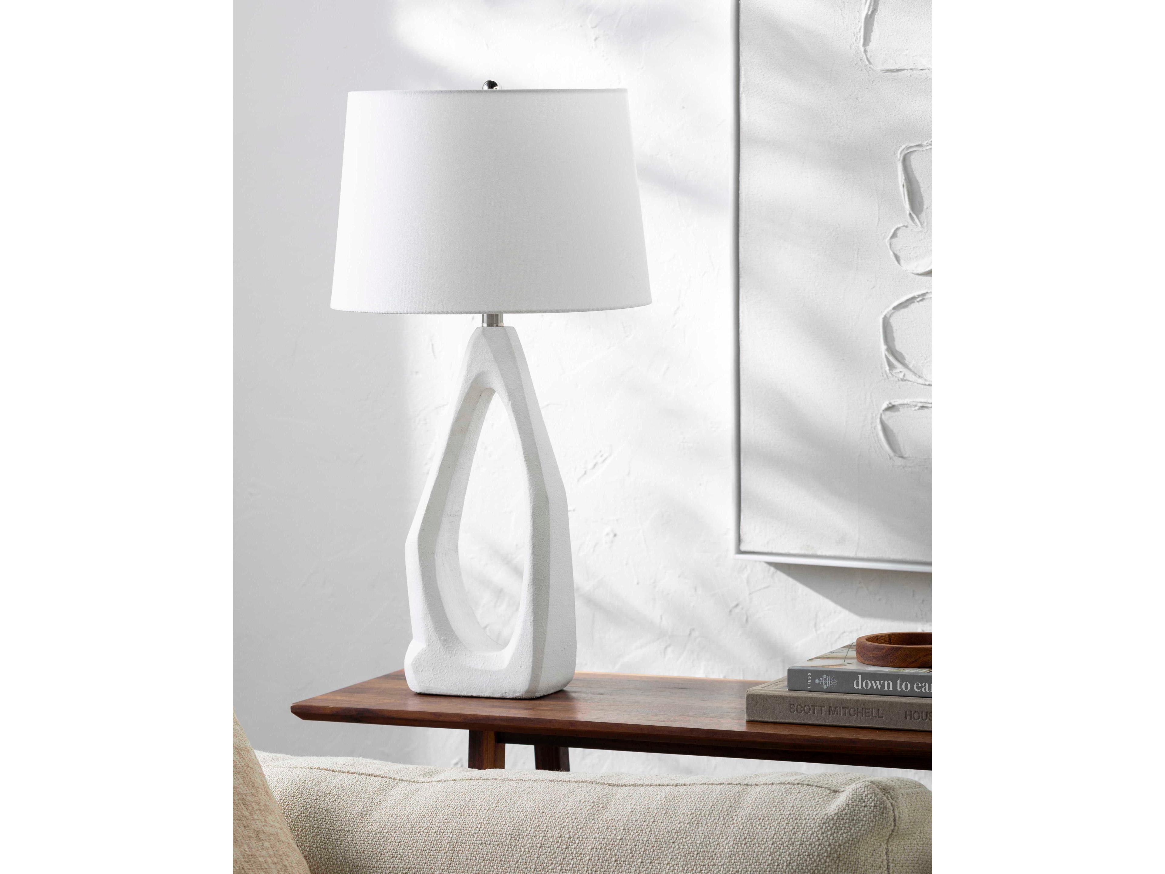 Surya Vallis White Linen Buffet Lamp