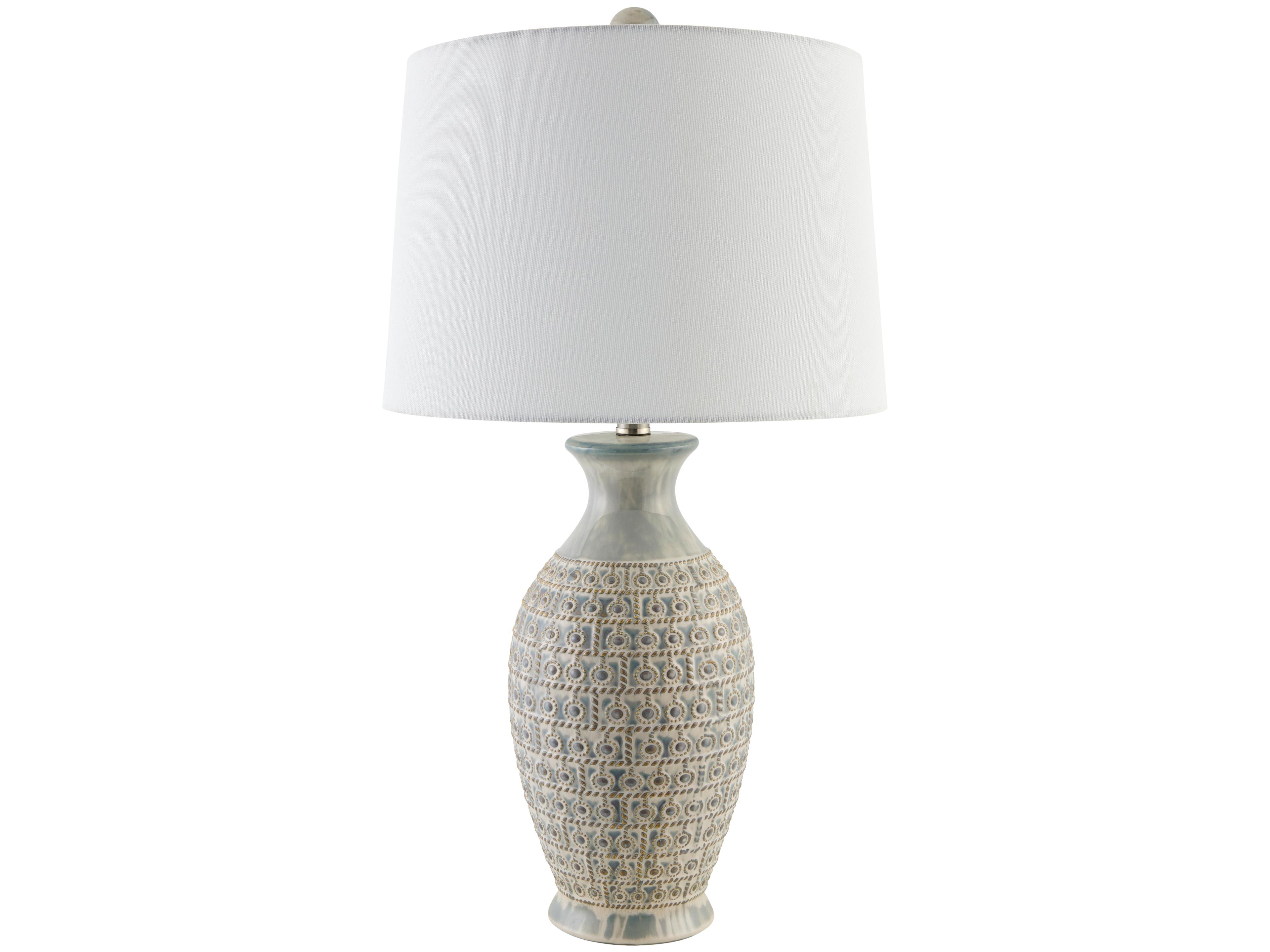 Surya Veroli Gray White Linen Table Lamp