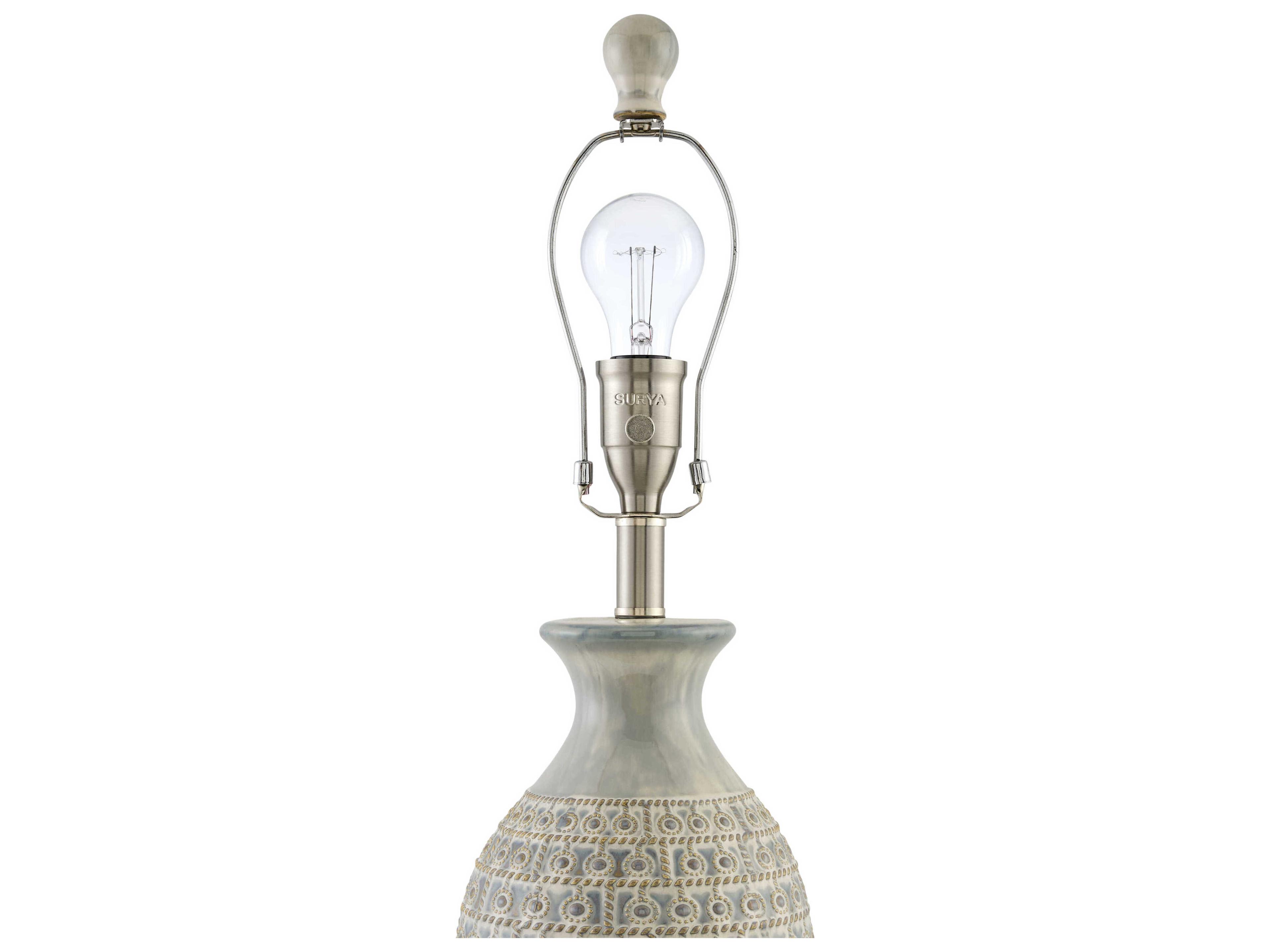 Surya Veroli Gray White Linen Table Lamp