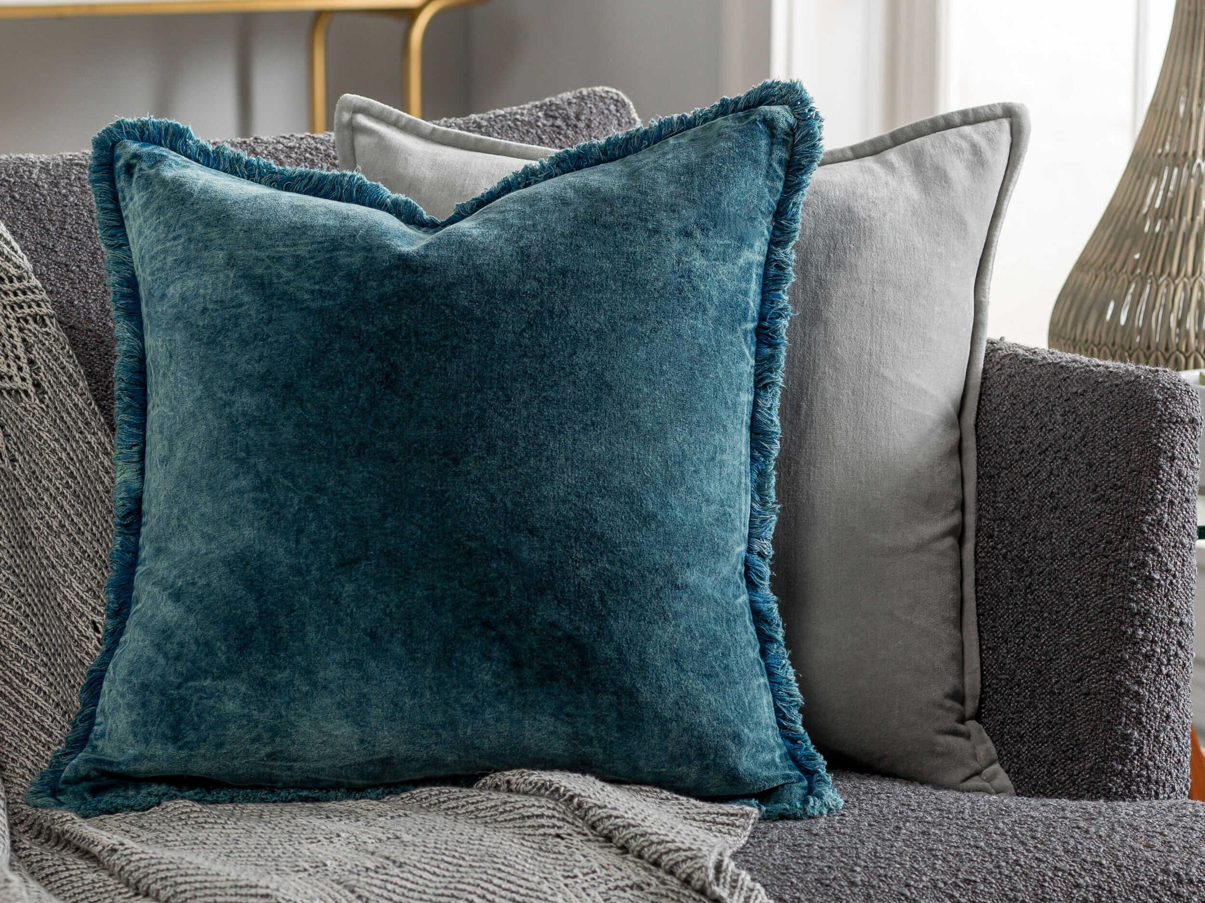Surya Washed Cotton Velvet Charcoal Pillow