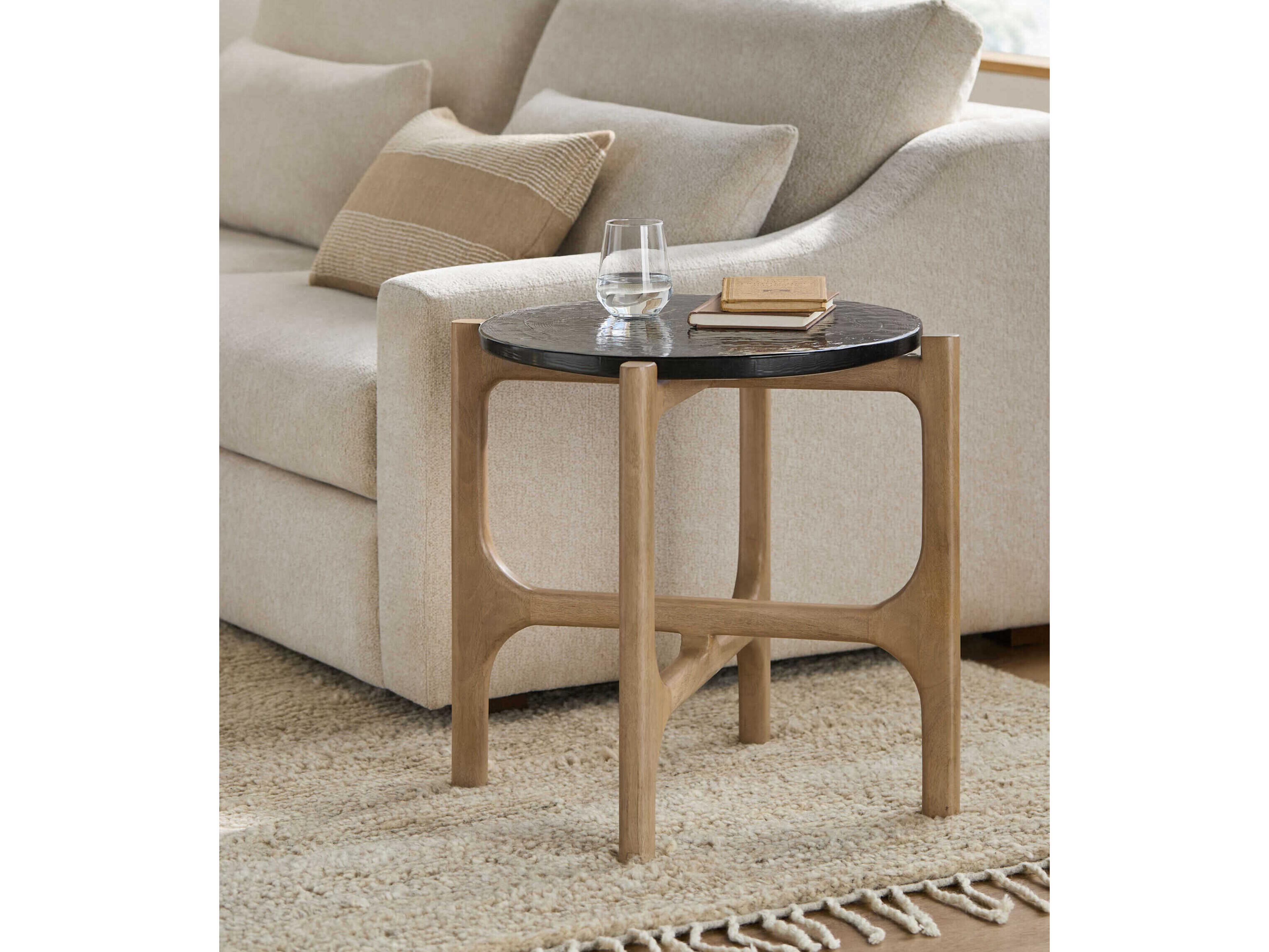 Surya Weller Round Glass Blue Brown End Table