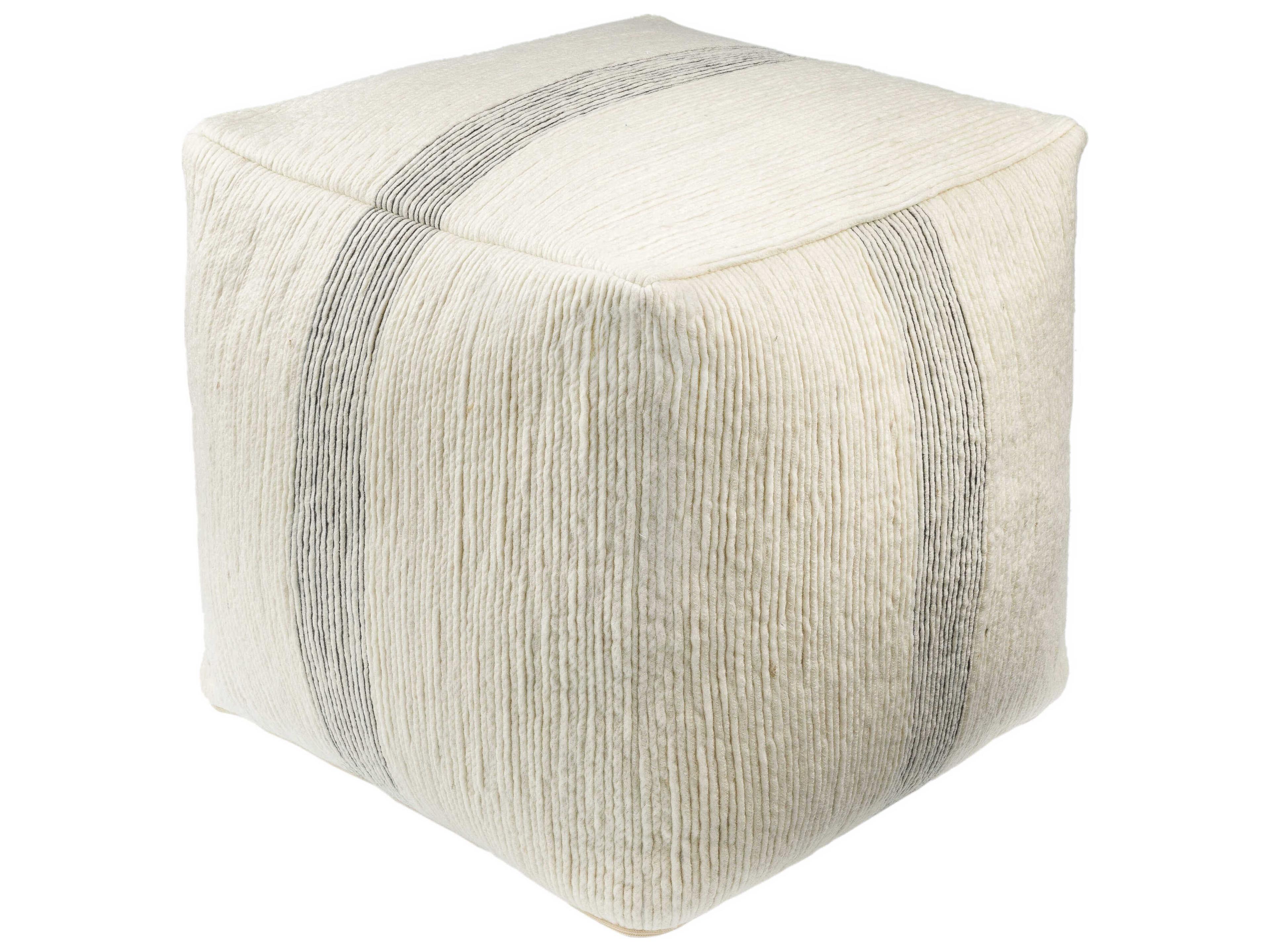 Wheeler Ivory Beige Upholstered Pouf
