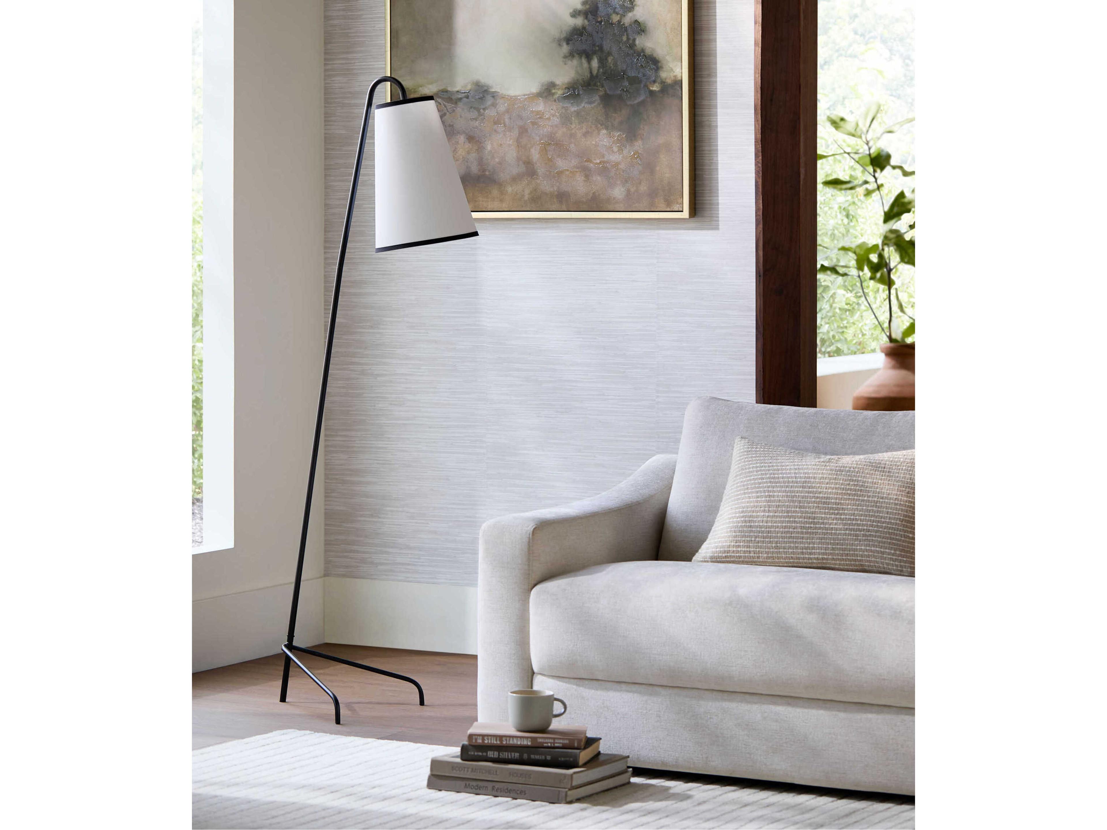 Surya Witsand Black White Linen Floor Lamp