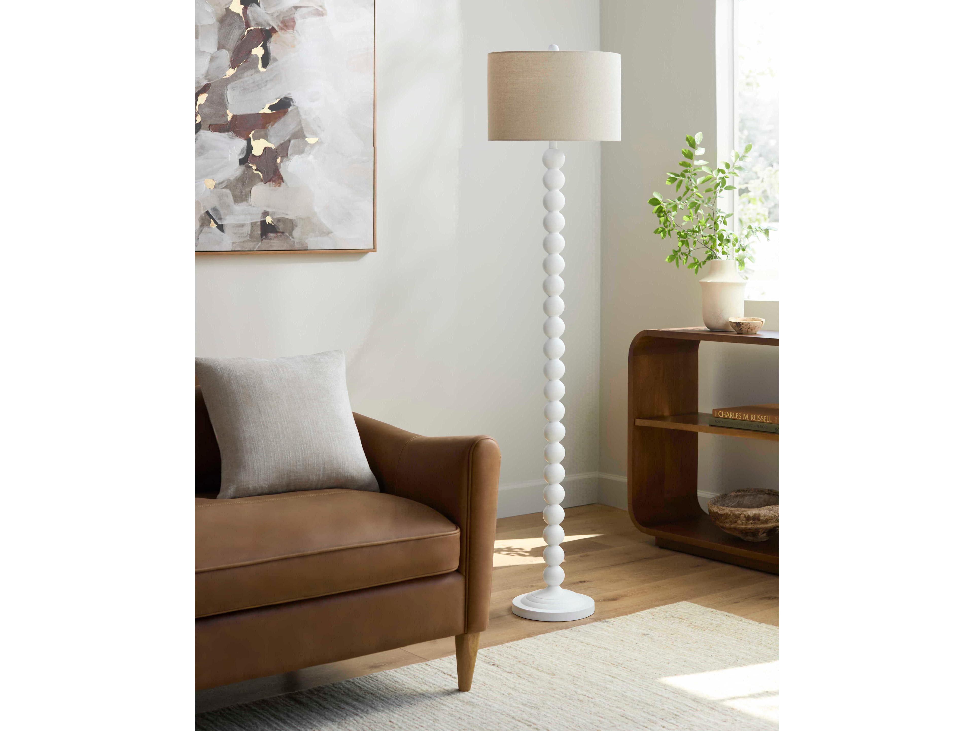 Surya Zelda White Beige Linen Floor Lamp