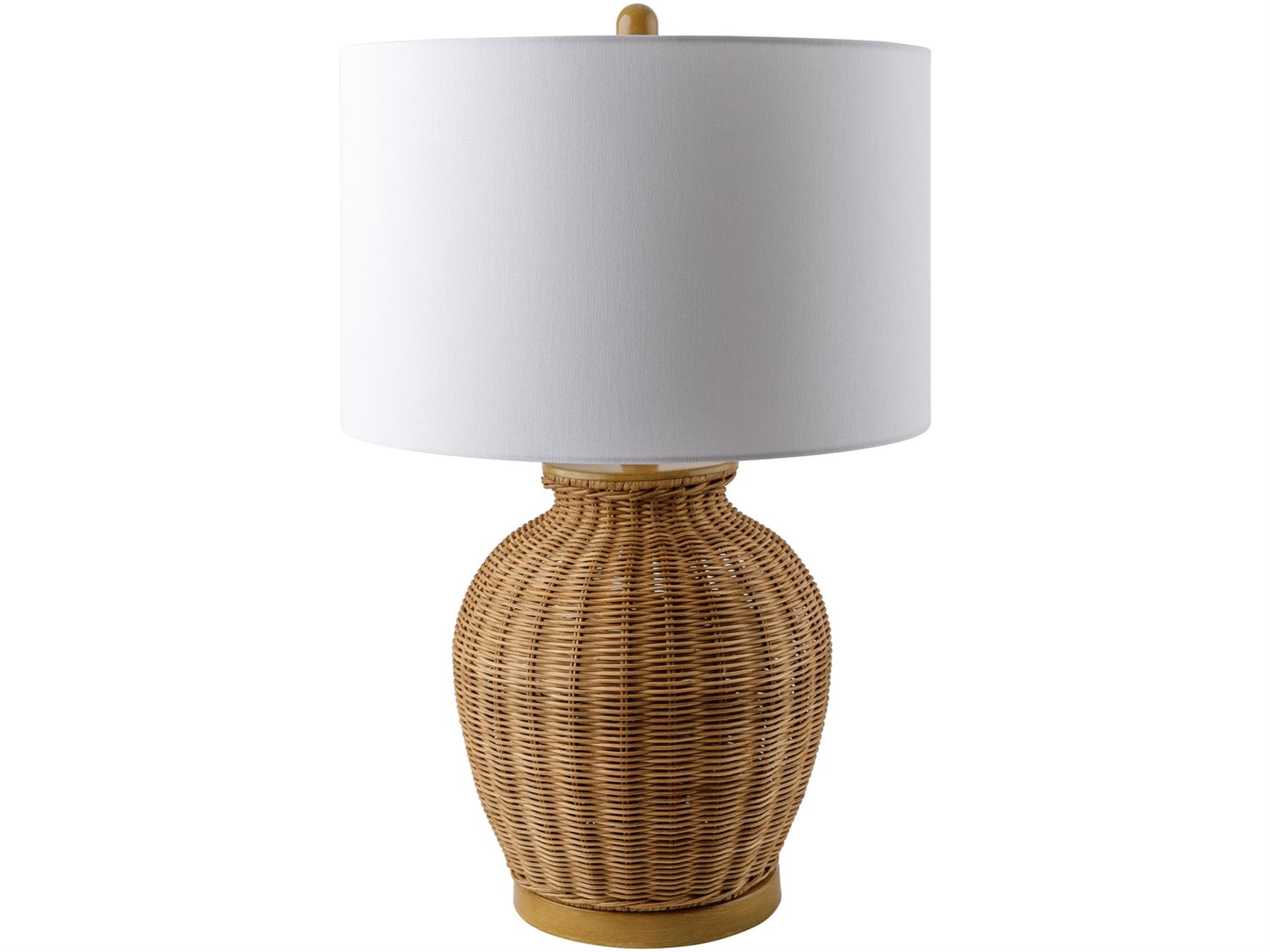 Ziran Rattan Accent Table Lamp with White Linen Shade