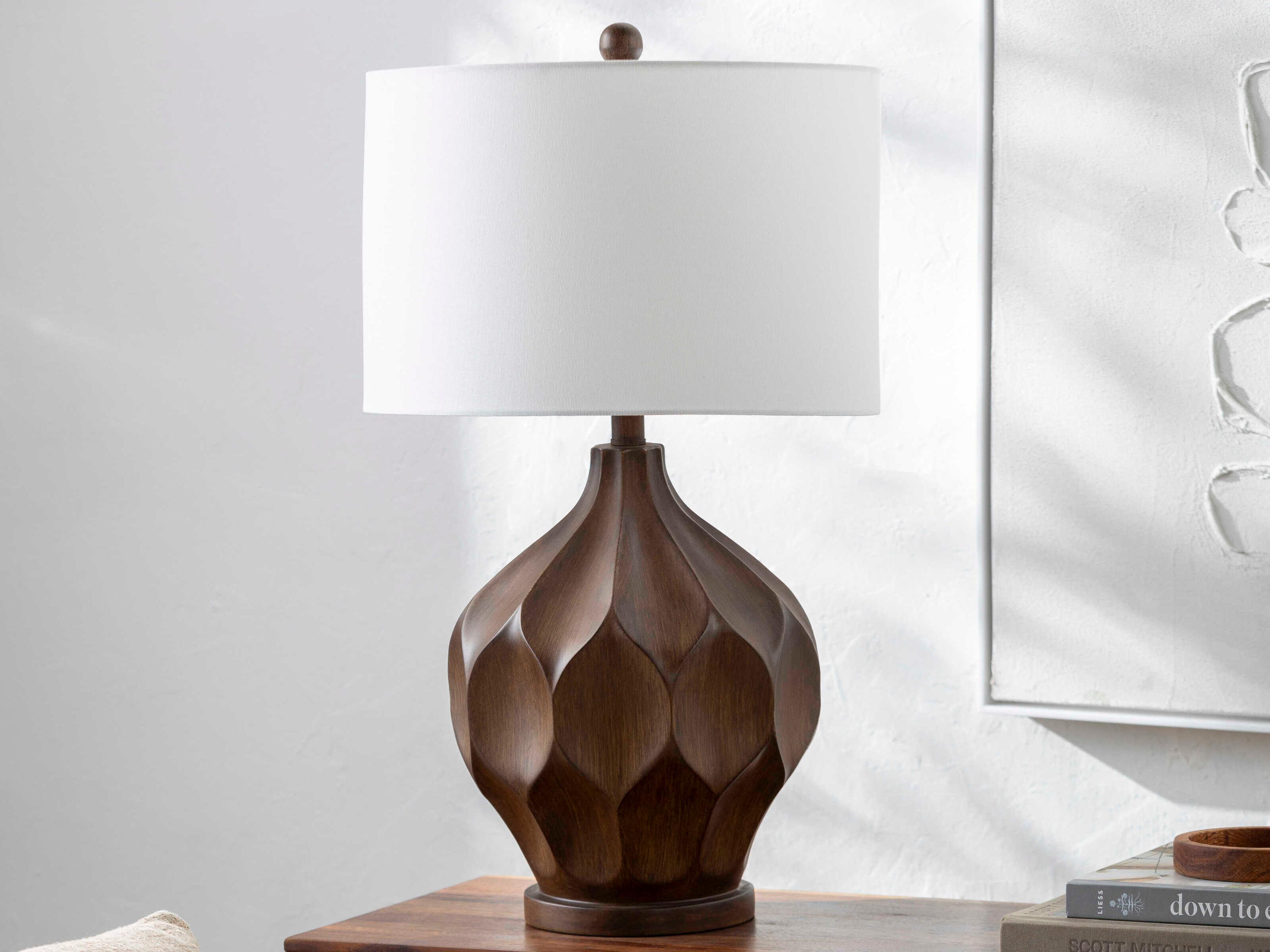 Surya Zealand Brown White Linen Buffet Lamp