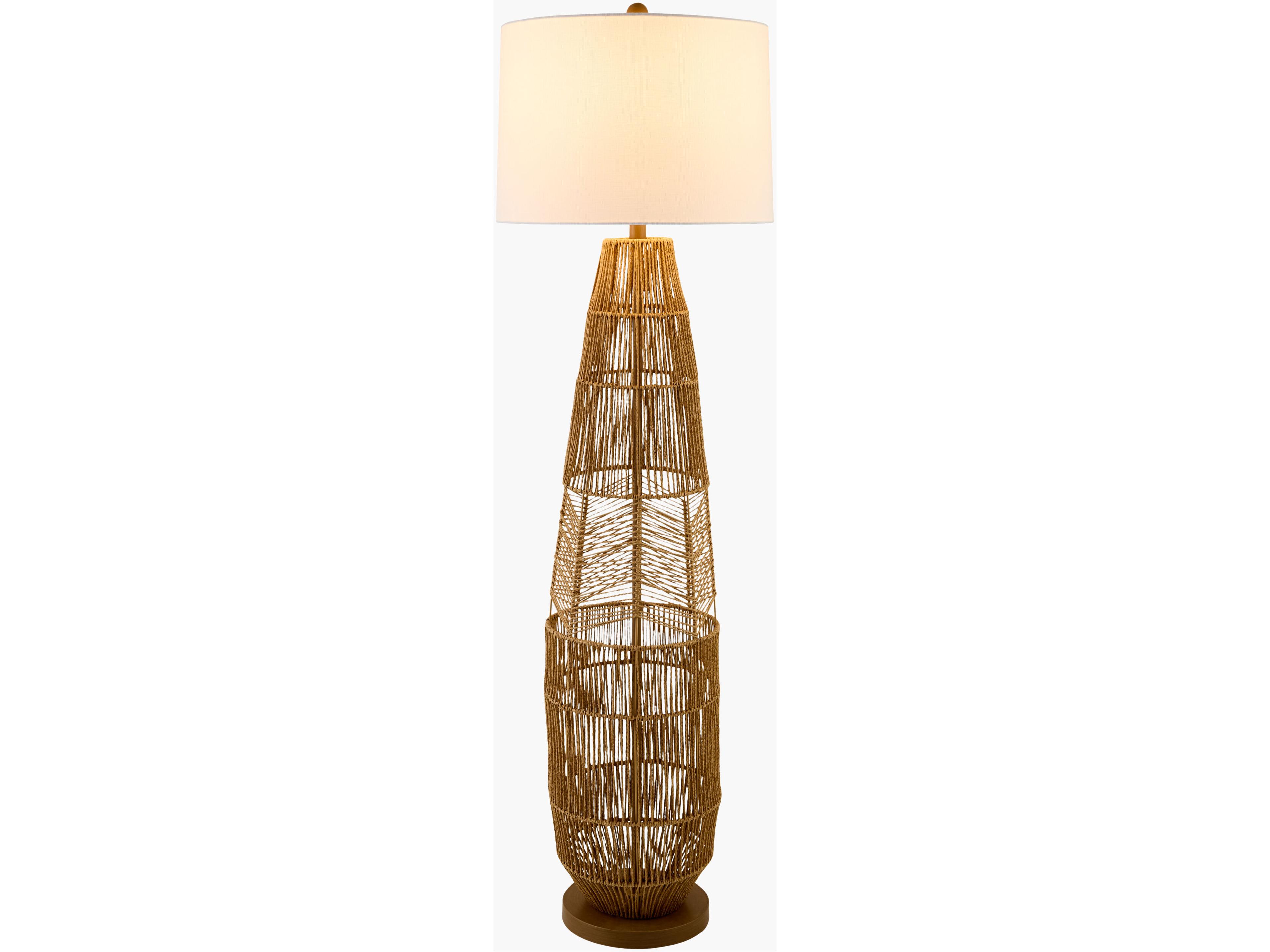 Surya Zuru Wheat White Linen Brown Floor Lamp