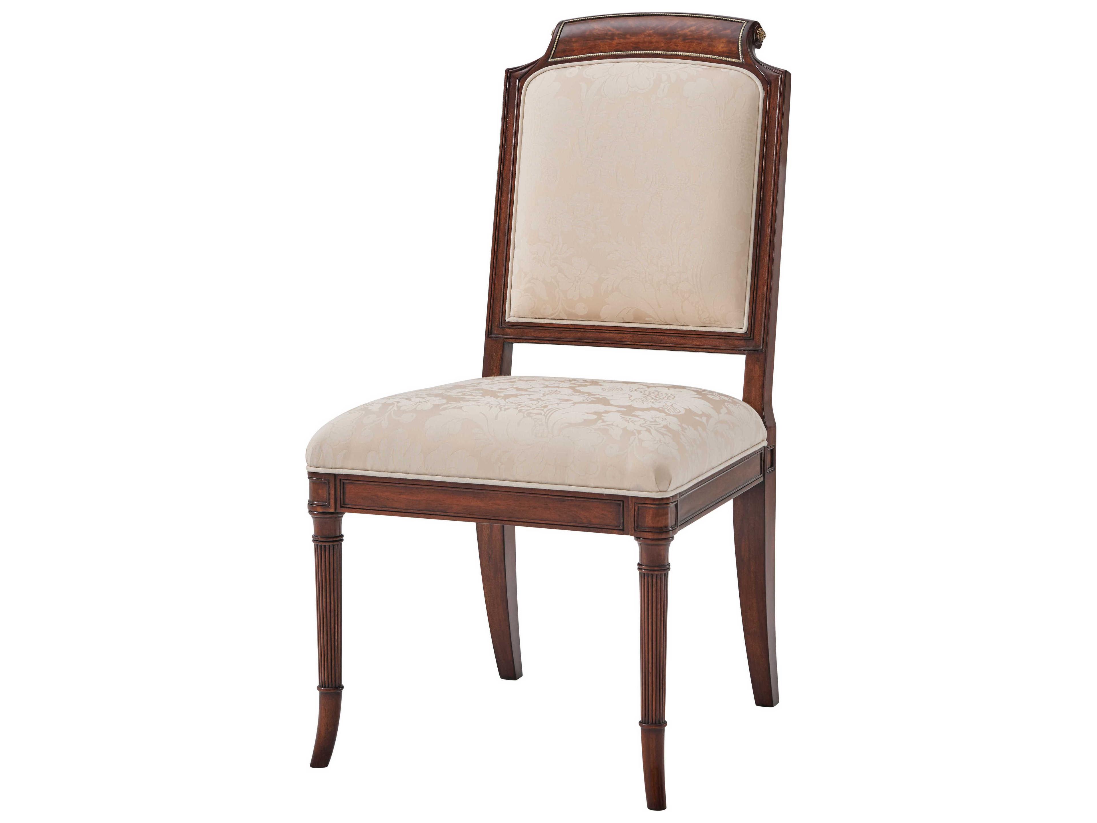English Cabinet Maker Mahogany Wood Brown Upholstered Side Dining Chair