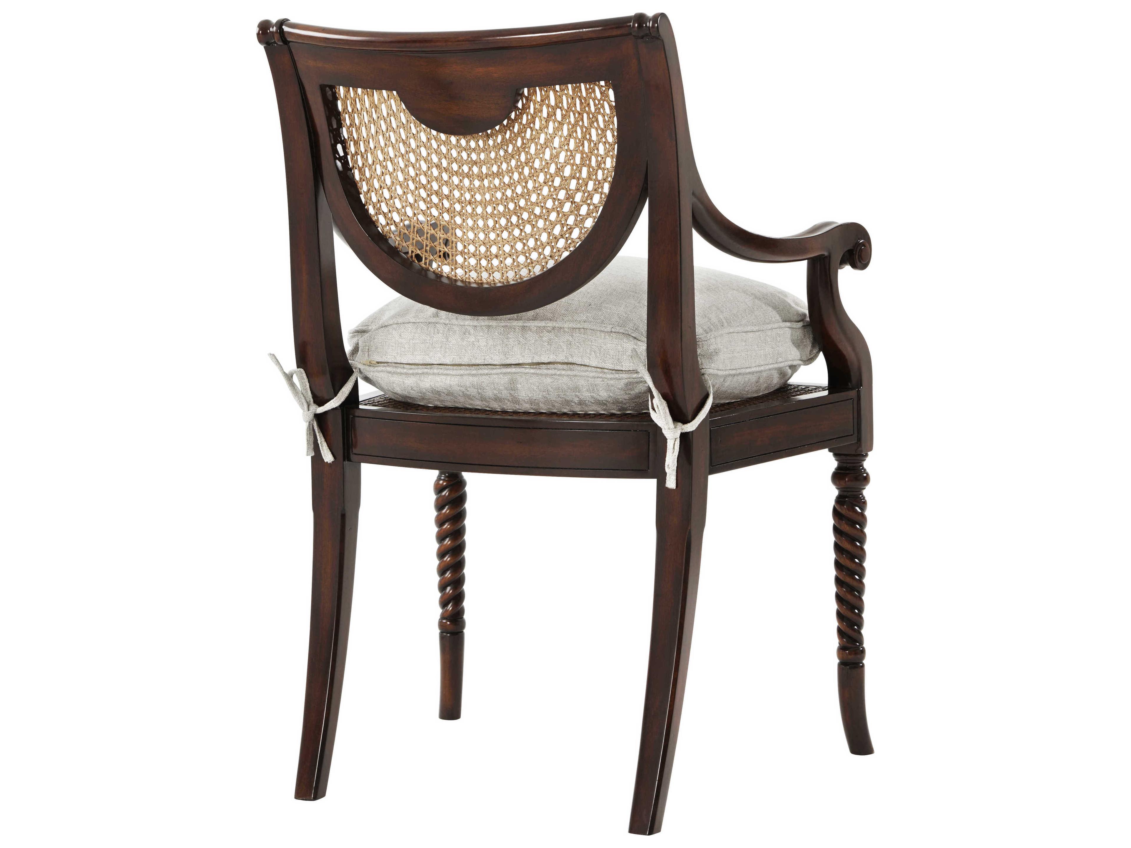 Theodore Alexander Regency Acacia Wood Brown Upholstered Arm Dining Chair