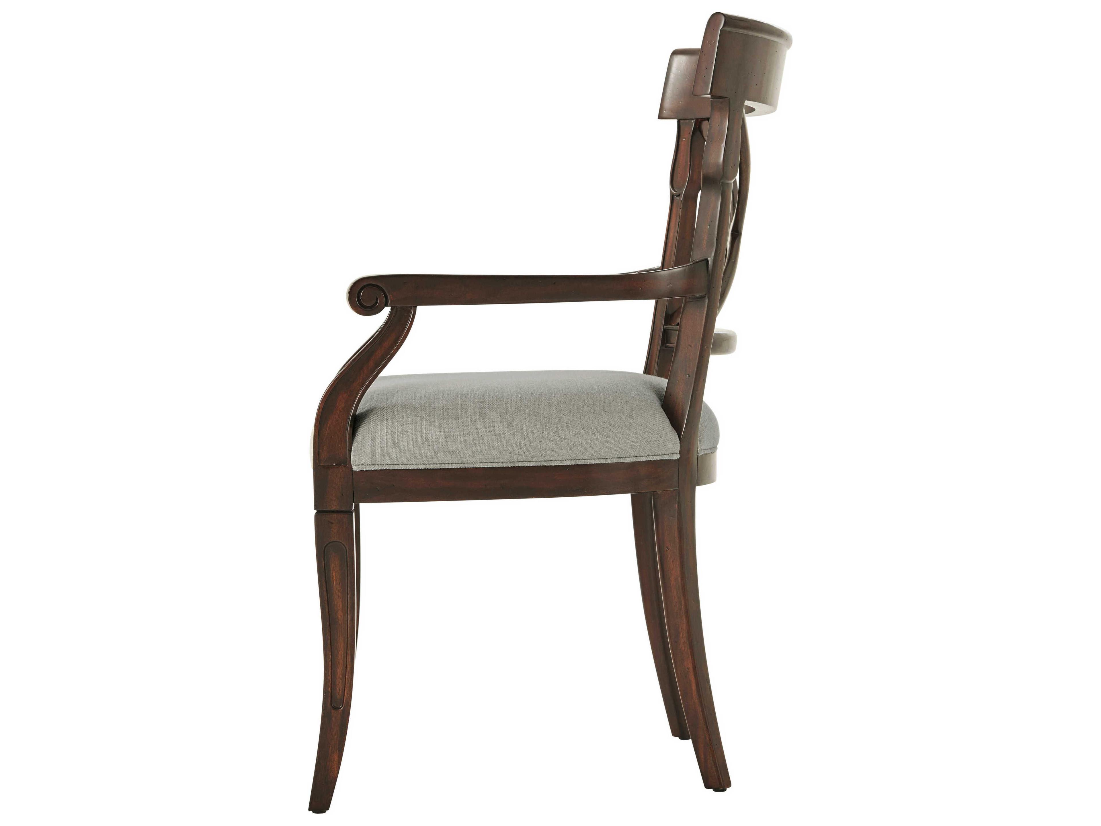 Theodore Alexander Brooksby Mahogany Wood Brown Upholstered Arm Dining Chair
