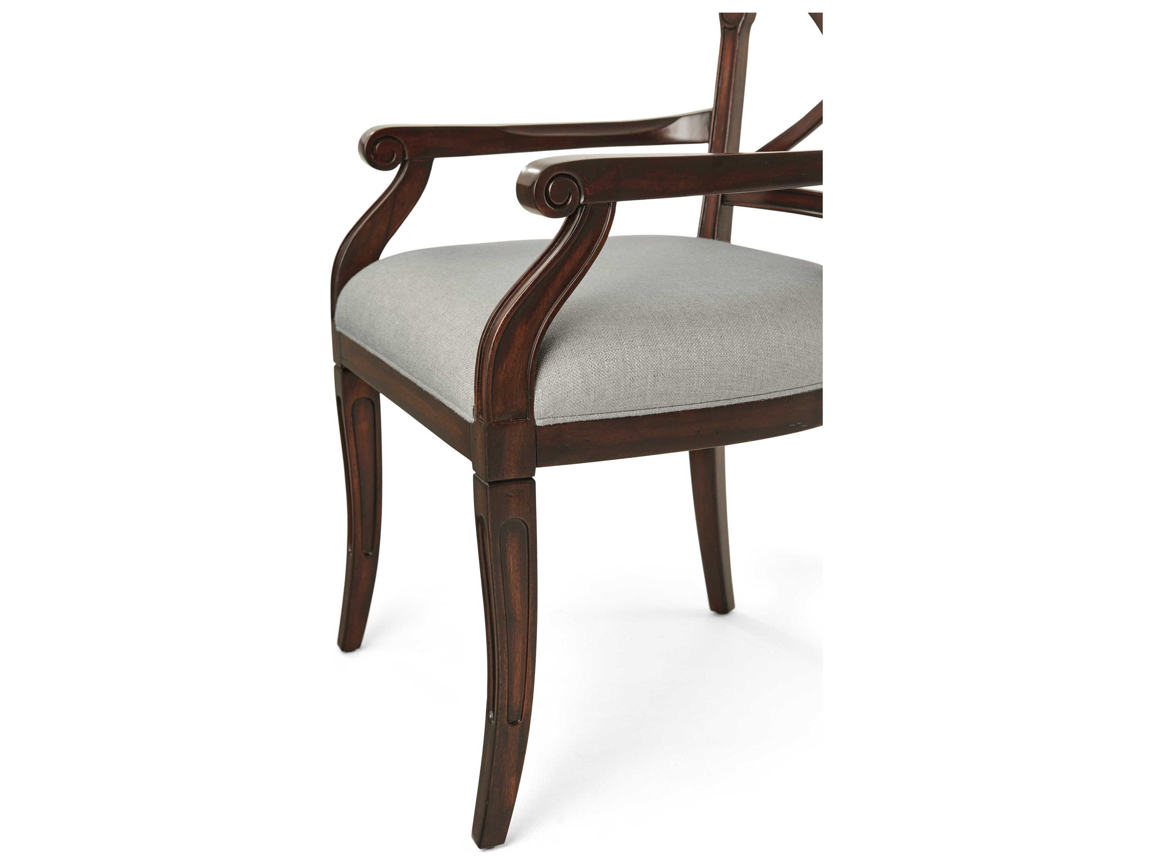 Theodore Alexander Brooksby Mahogany Wood Brown Upholstered Arm Dining Chair