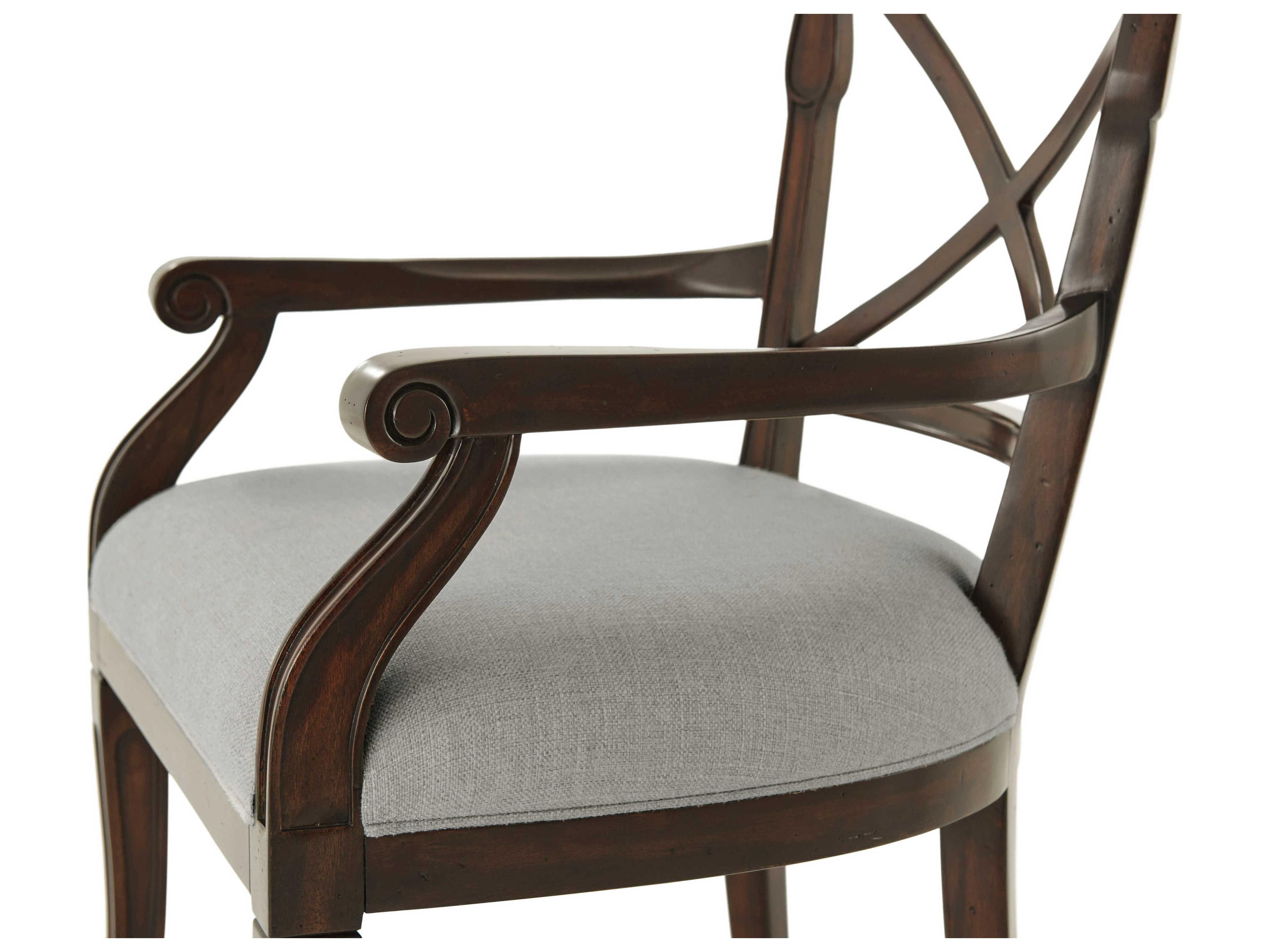 Theodore Alexander Brooksby Mahogany Wood Brown Upholstered Arm Dining Chair